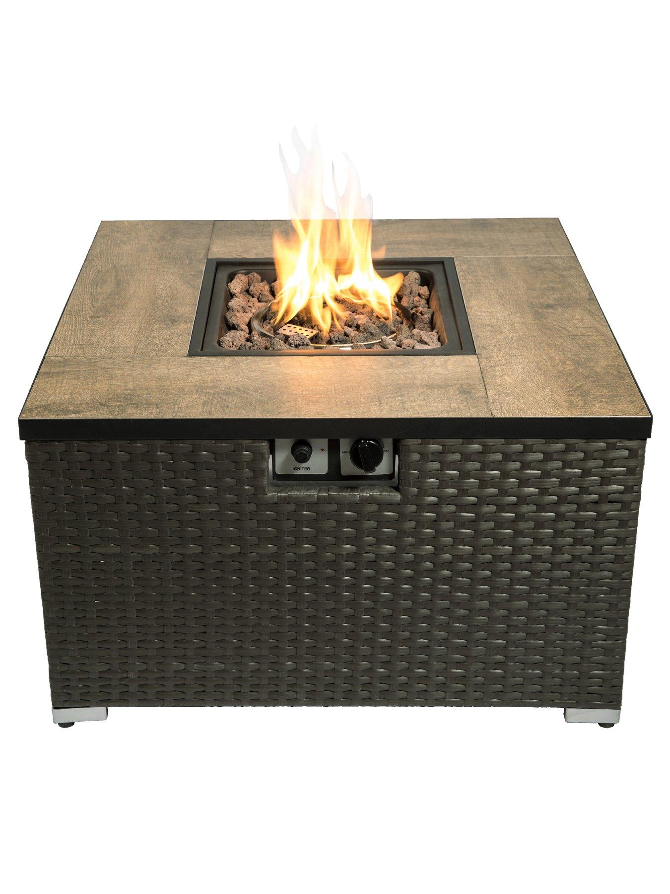 Image 3 of 7 of Teamson Home Peaktop Firepit Outdoor Gas Fire Pit Steel With Lava Rock & Cover
