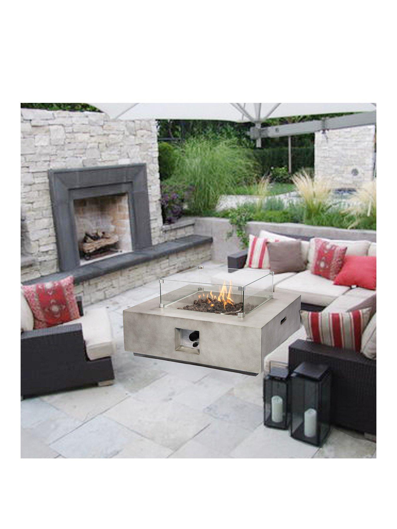 Image 1 of 4 of Teamson Home Outdoor Gas Fire Pit Wooden With Lava Rock &amp; Cover