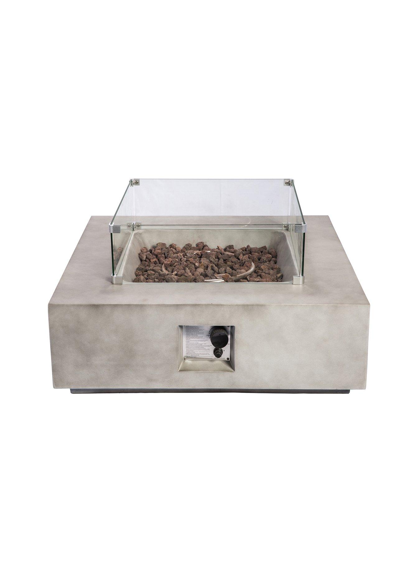 Image 3 of 4 of Teamson Home Outdoor Gas Fire Pit Wooden With Lava Rock &amp; Cover