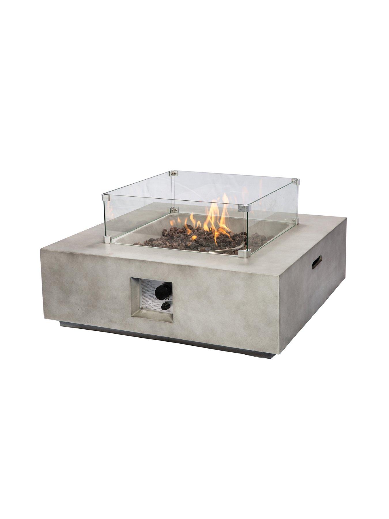 Image 4 of 4 of Teamson Home Outdoor Gas Fire Pit Wooden With Lava Rock &amp; Cover