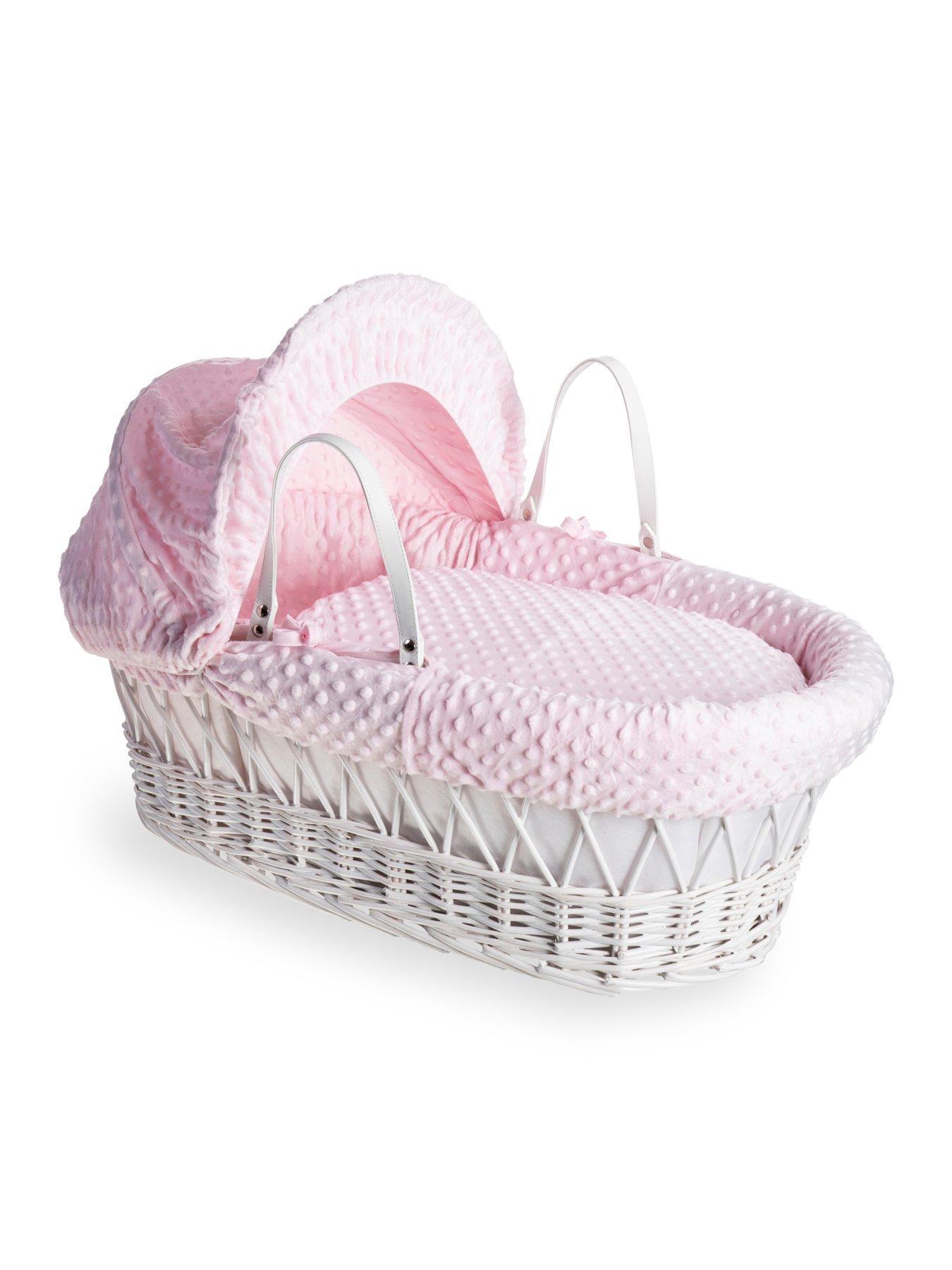 clair-de-lune-dimple-white-wicker-moses-basket-amp-deluxe-rocking-stand-pinkstillFront