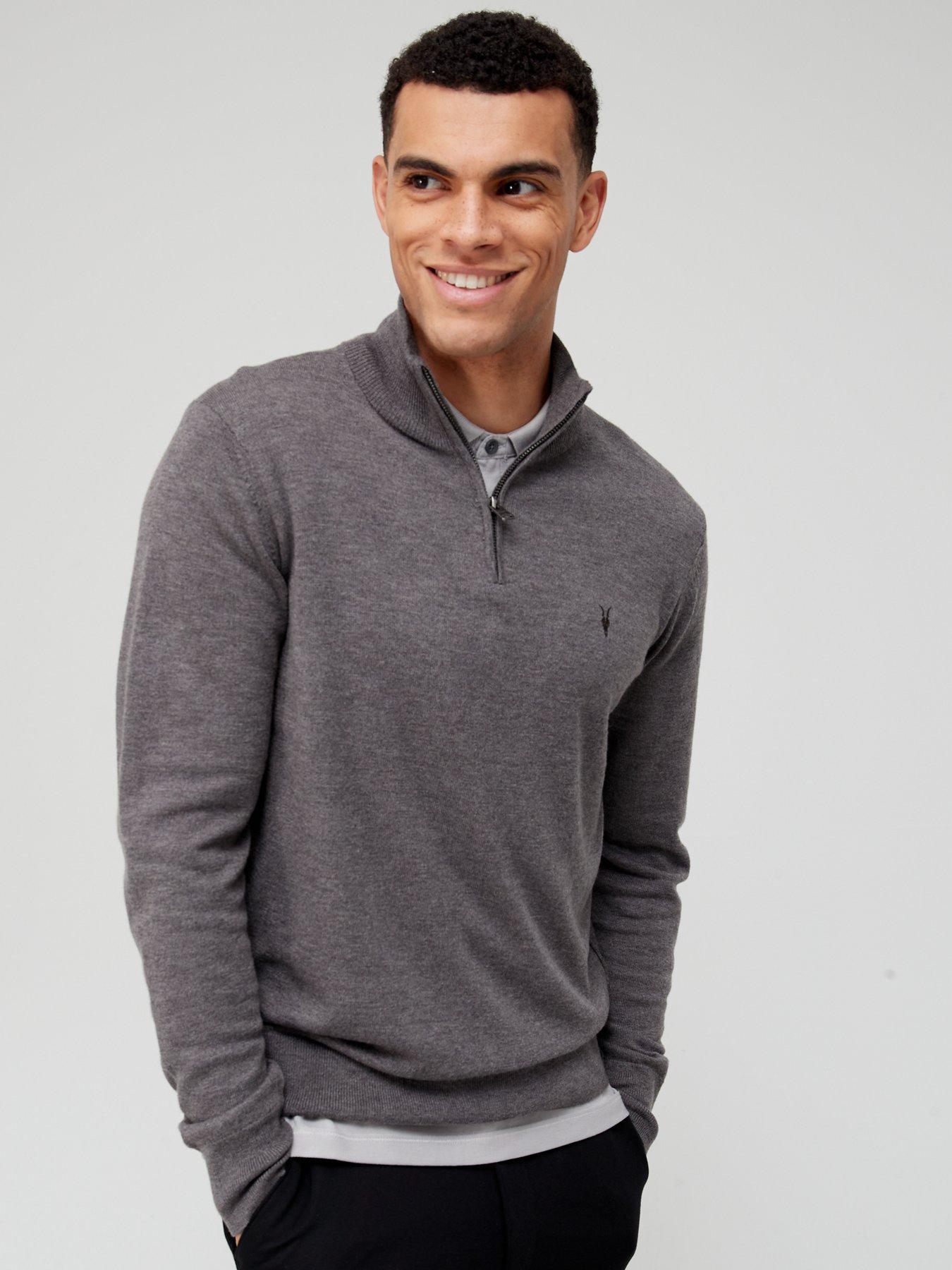 Image 1 of 4 of AllSaints Kilburn Quarter Zip Knitted Jumper - Grey