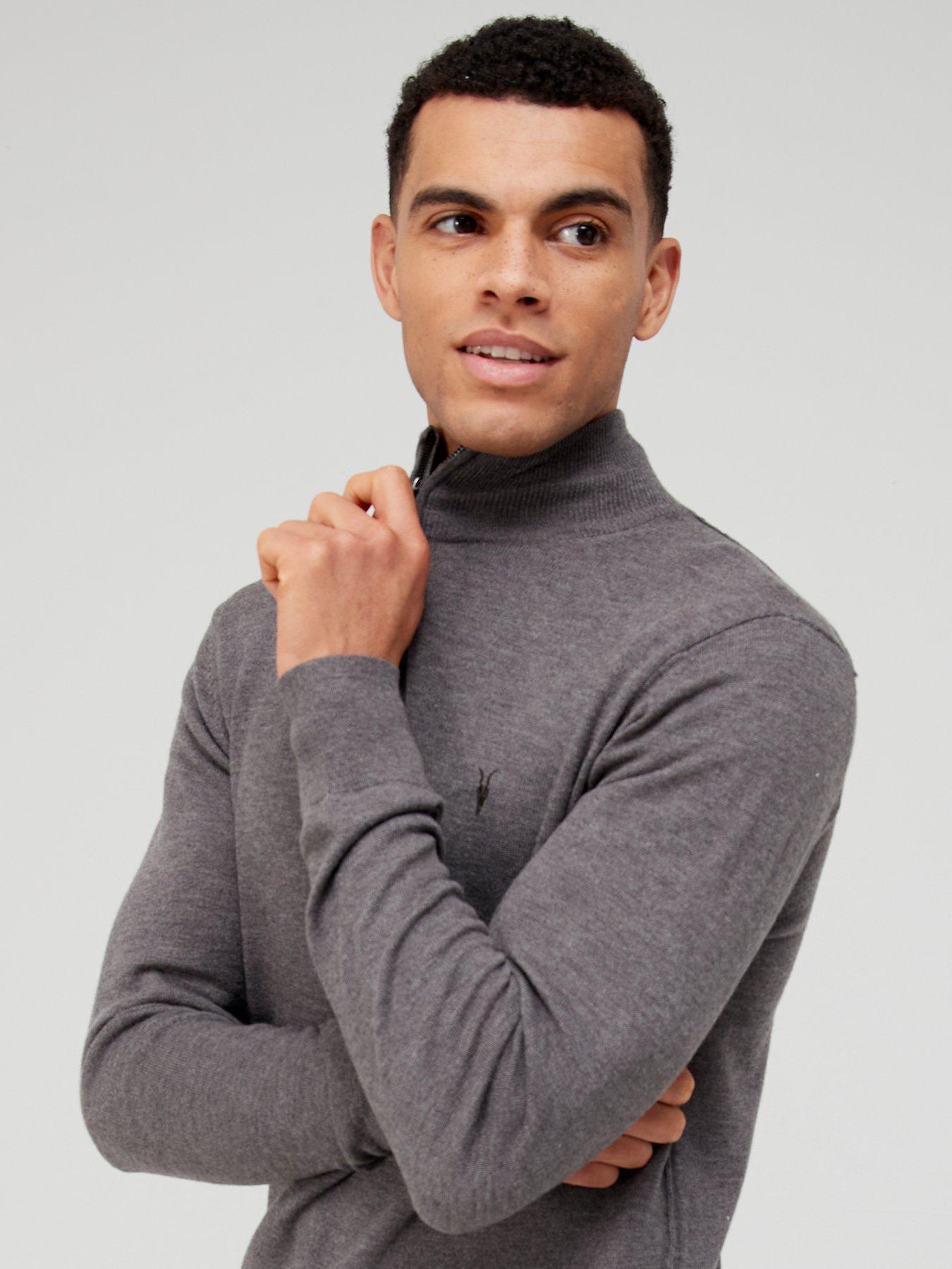 Image 4 of 4 of AllSaints Kilburn Quarter Zip Knitted Jumper - Grey
