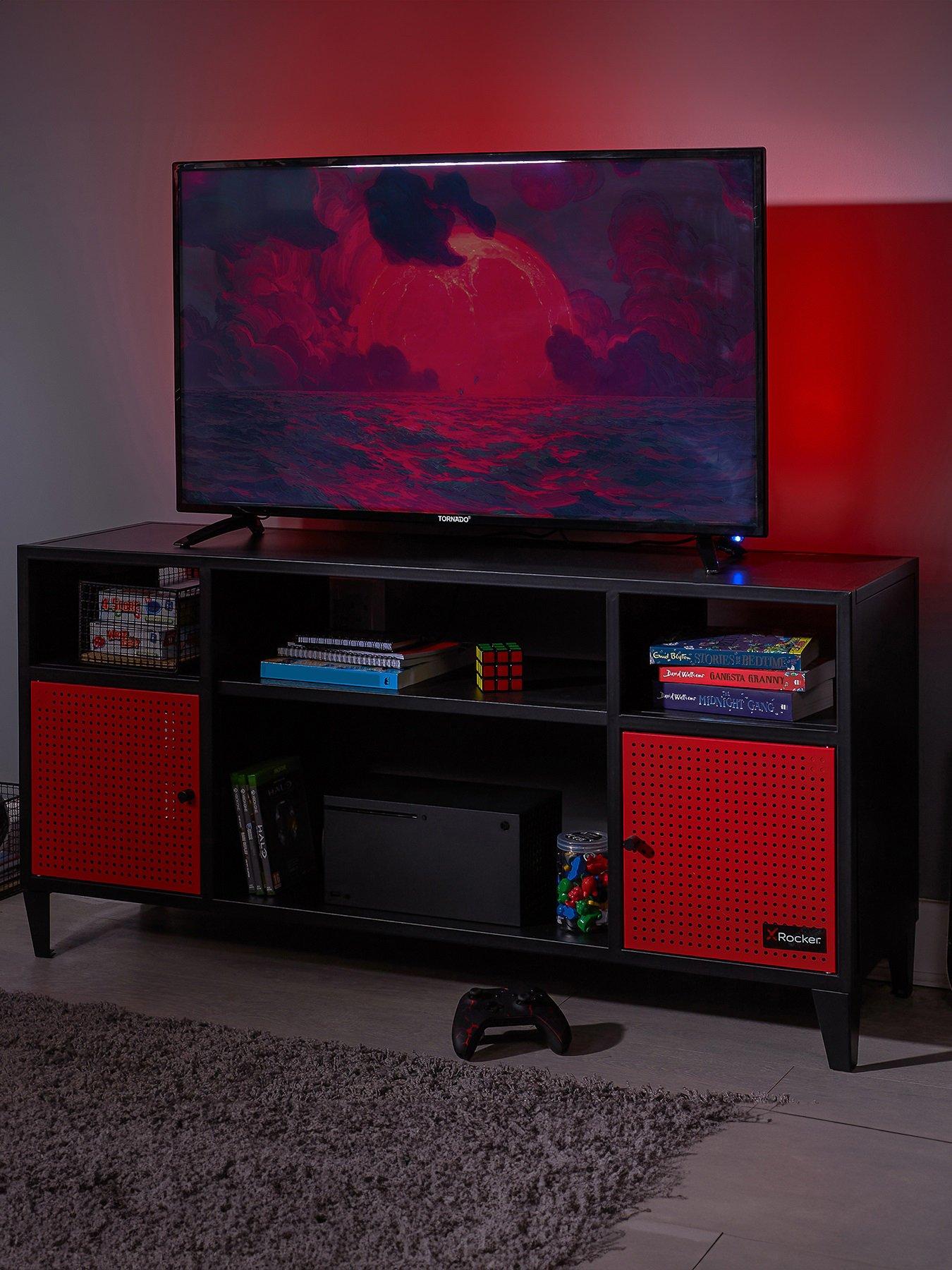 Red and deals black tv stand