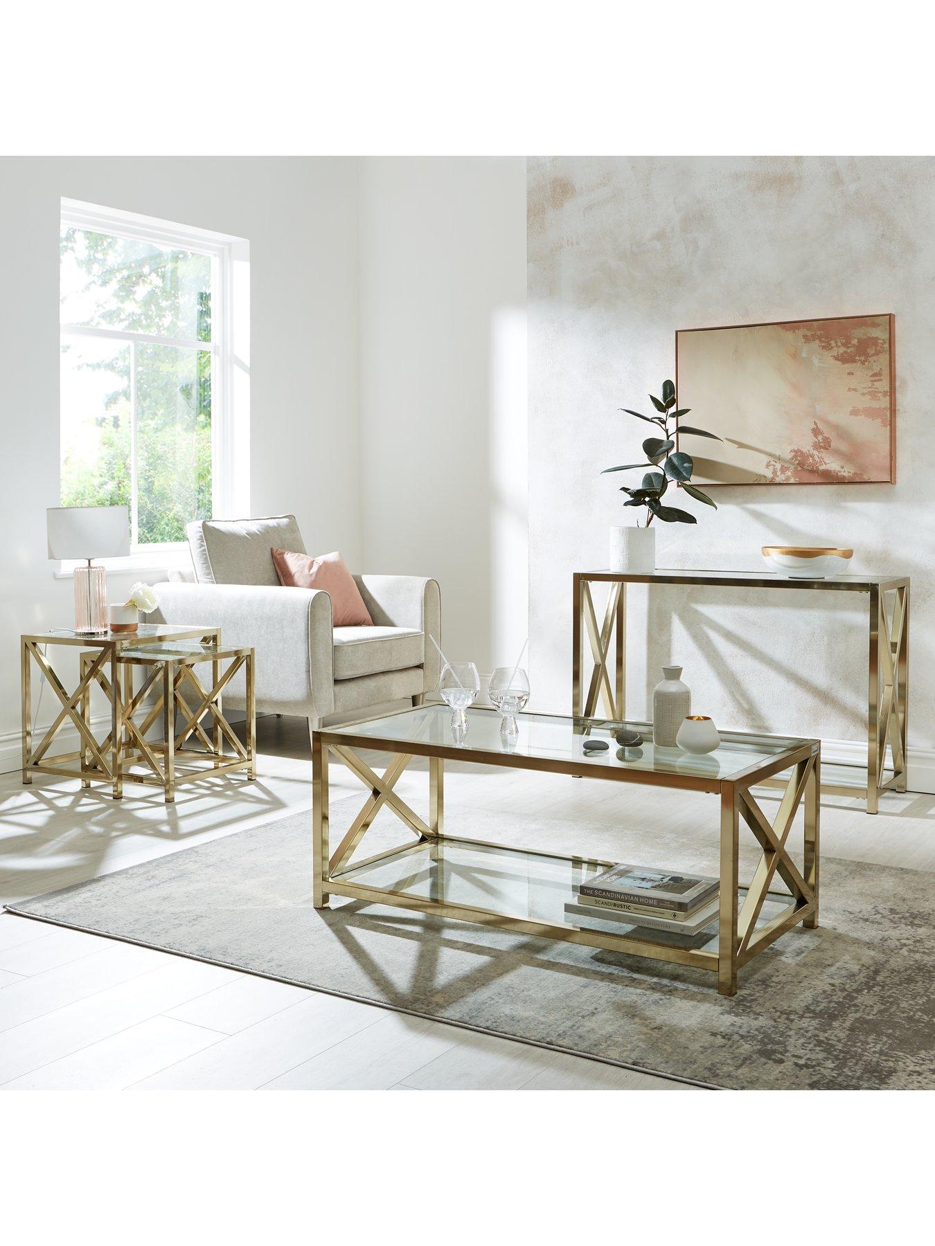 Gold table with glass shop top