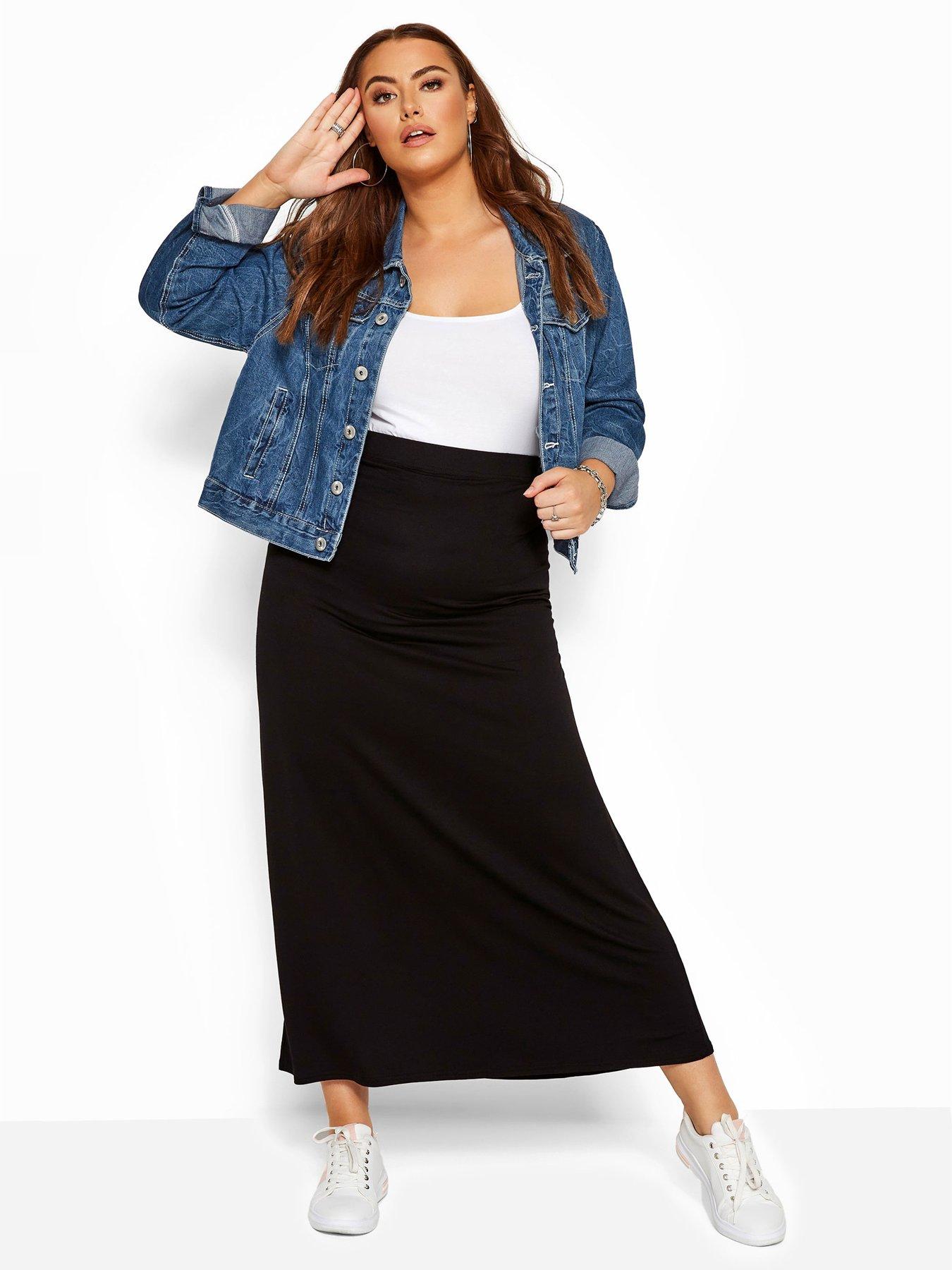 Image 1 of 2 of Yours Yours 38" Tube Maxi Skirt. Black
