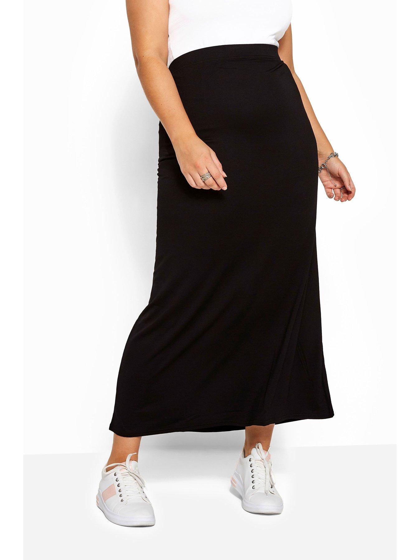Image 2 of 2 of Yours Yours 38" Tube Maxi Skirt. Black