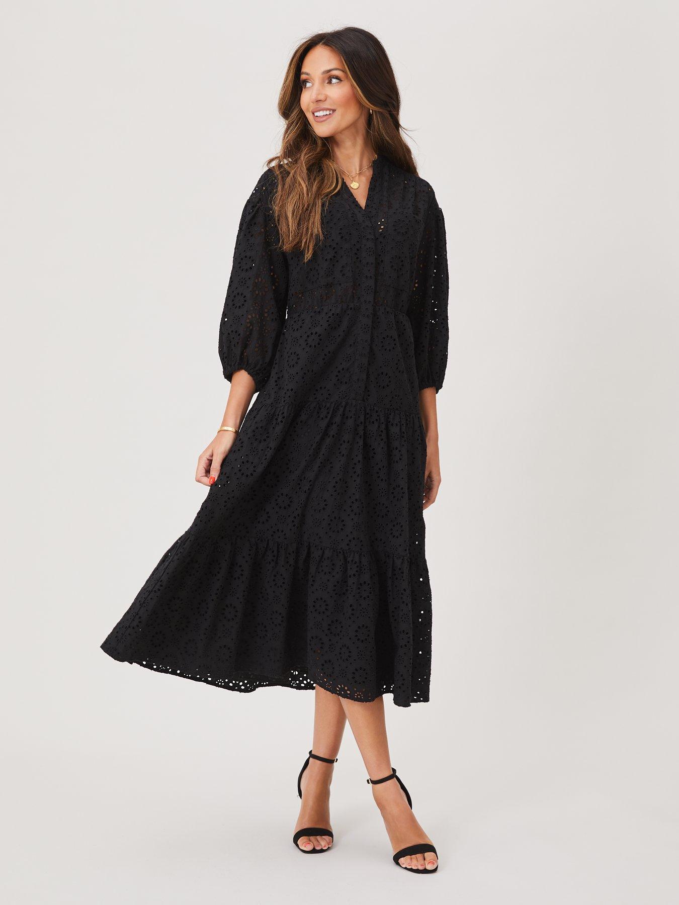 Black broderie midi dress sale