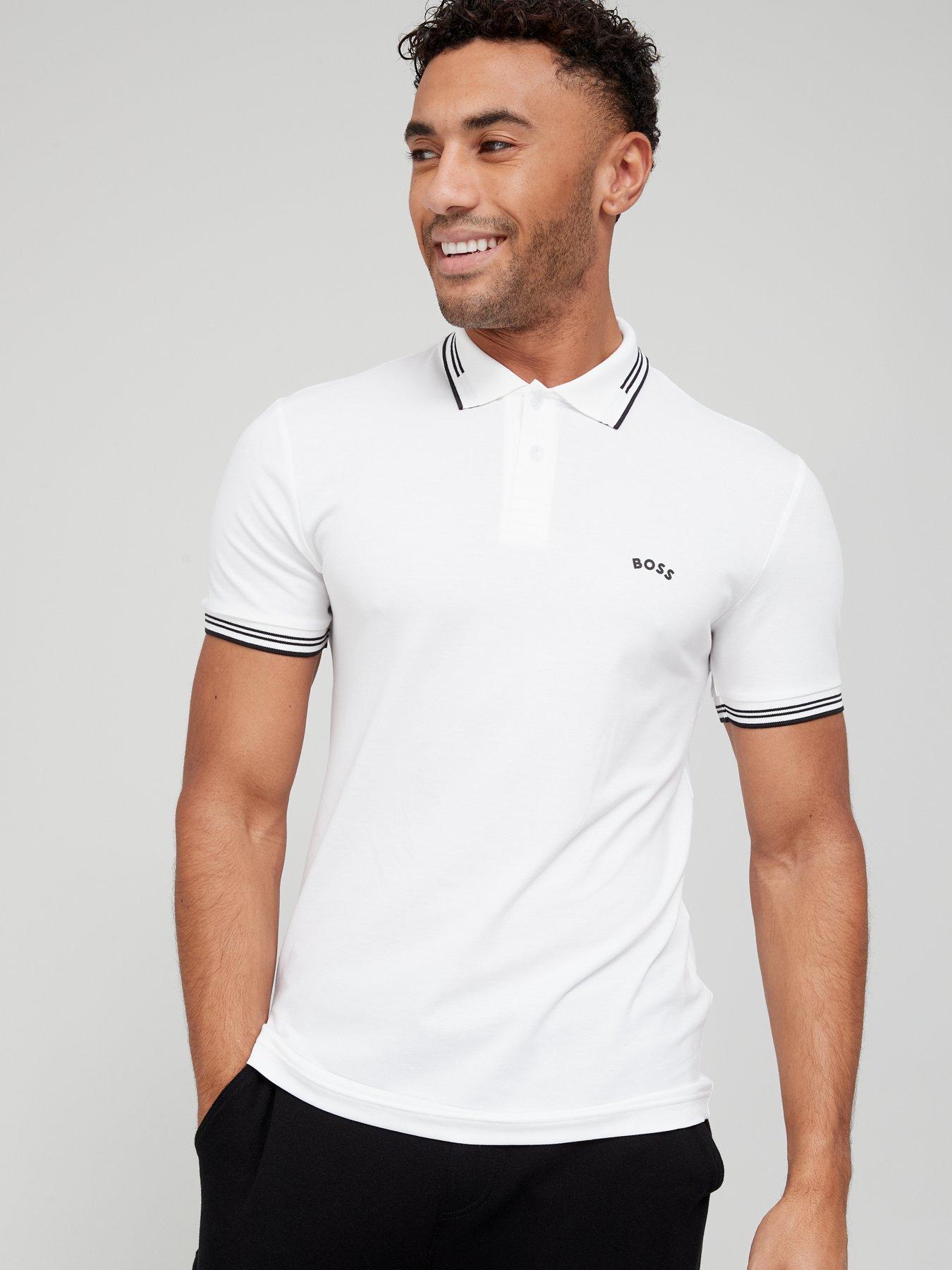 Mens slim fit 2024 white polo shirt