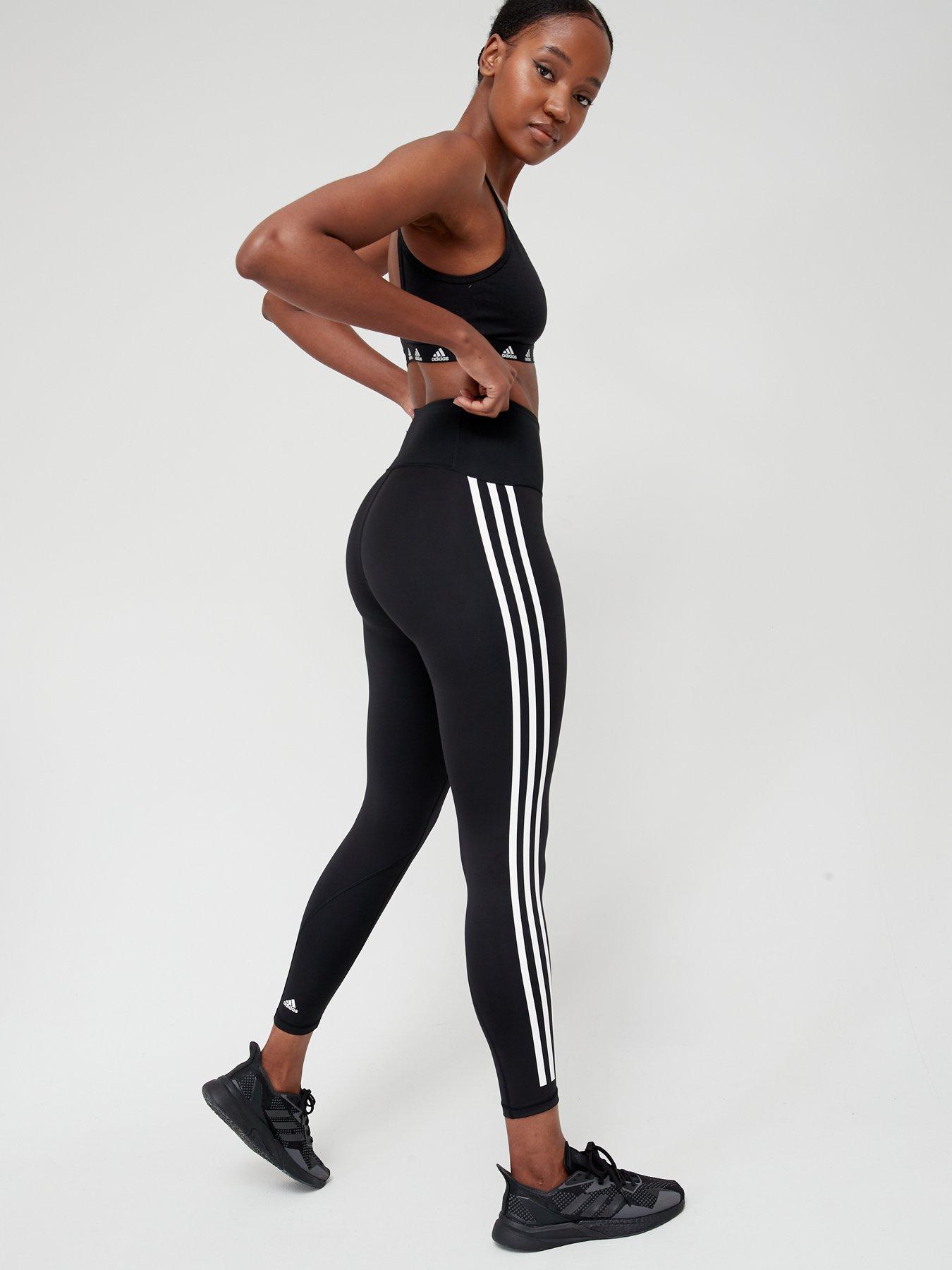 Adidas training three shop stripe leggings in black