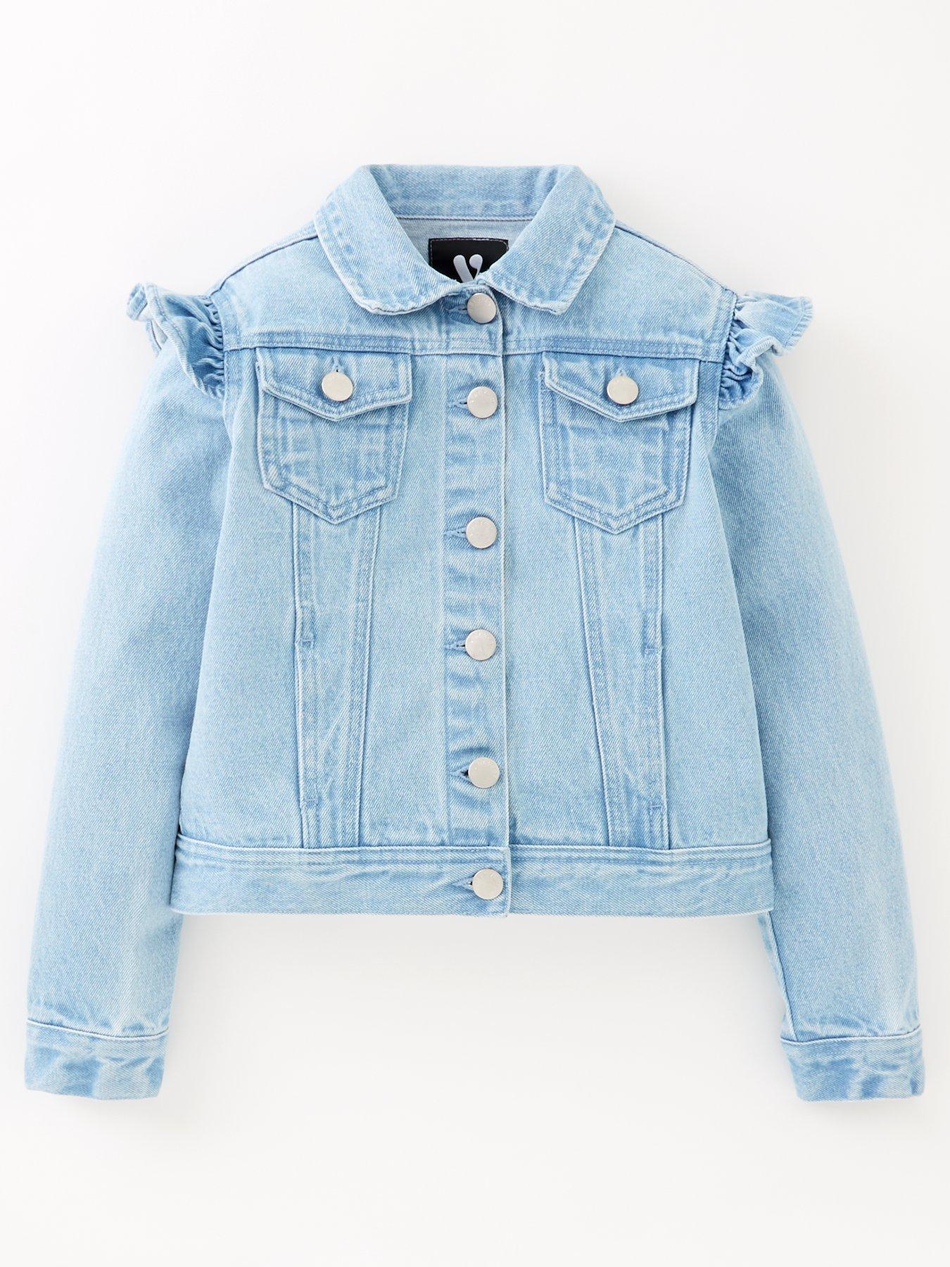 Girls Frill Denim Jacket Light Blue