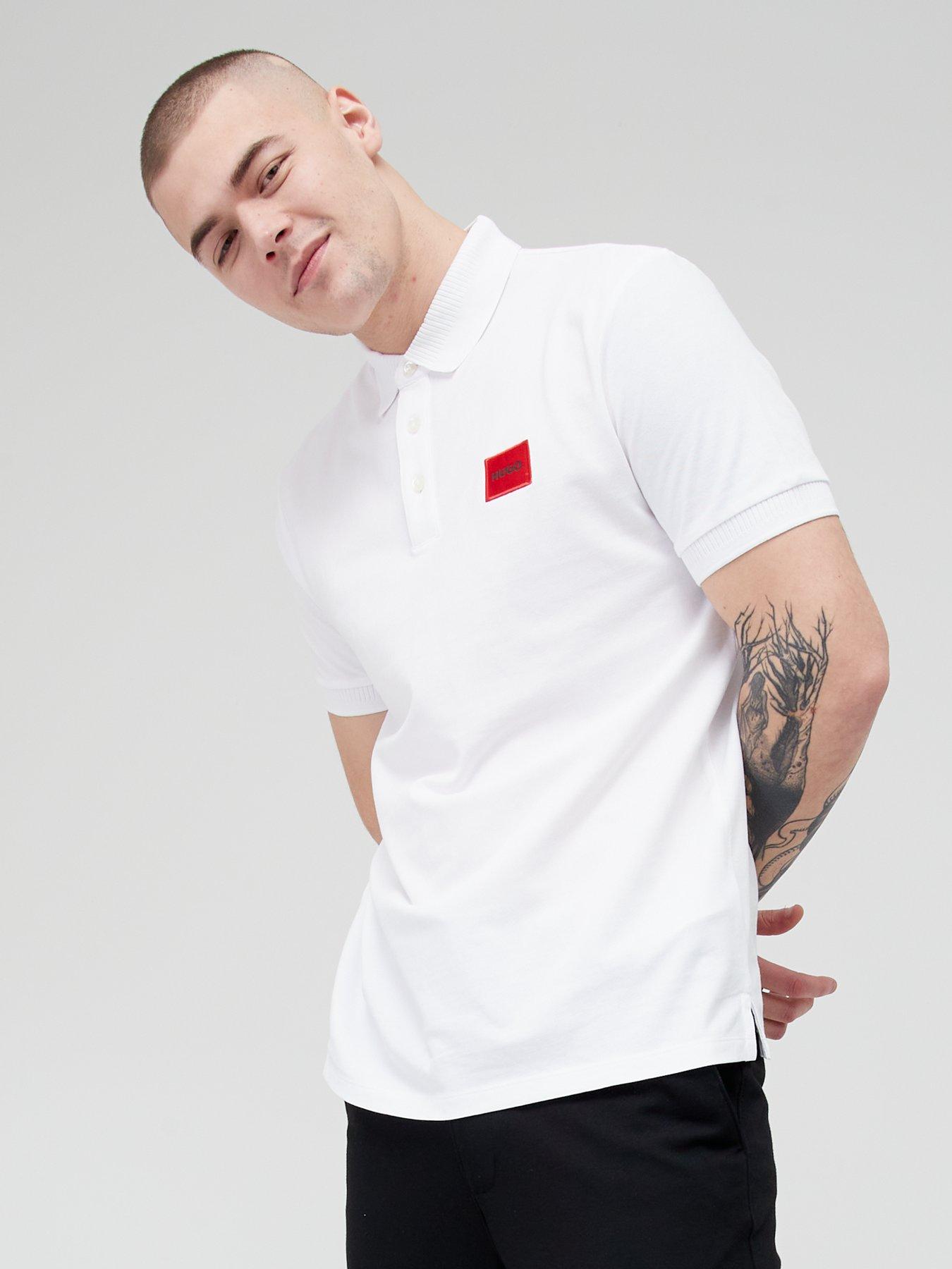 HUGO Dereso Red Patch Logo Polo Shirt - White