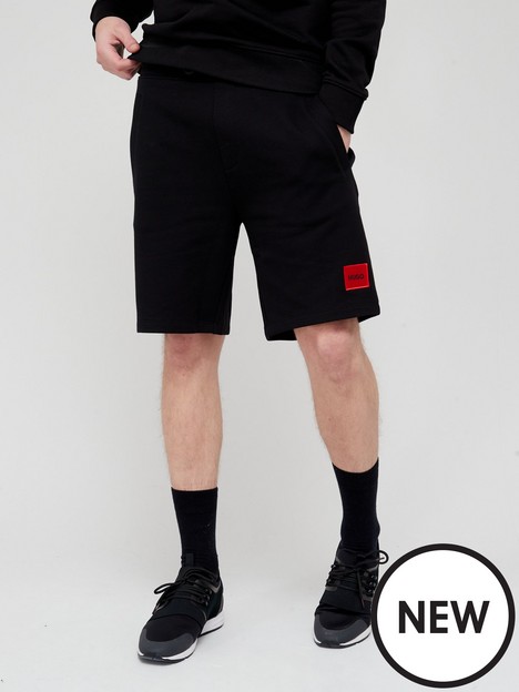 hugo-diz-red-patch-logo-jersey-shorts-black