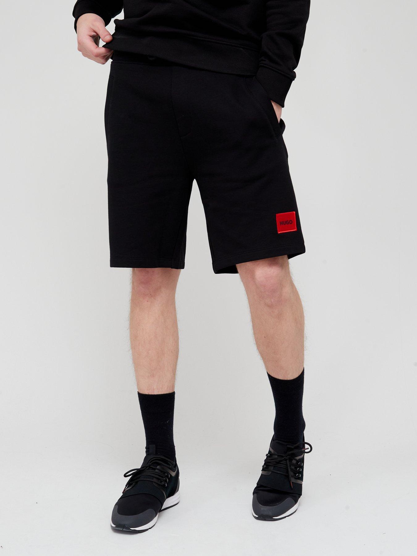 hugo-diz-red-patch-logo-jersey-shorts-blackfront