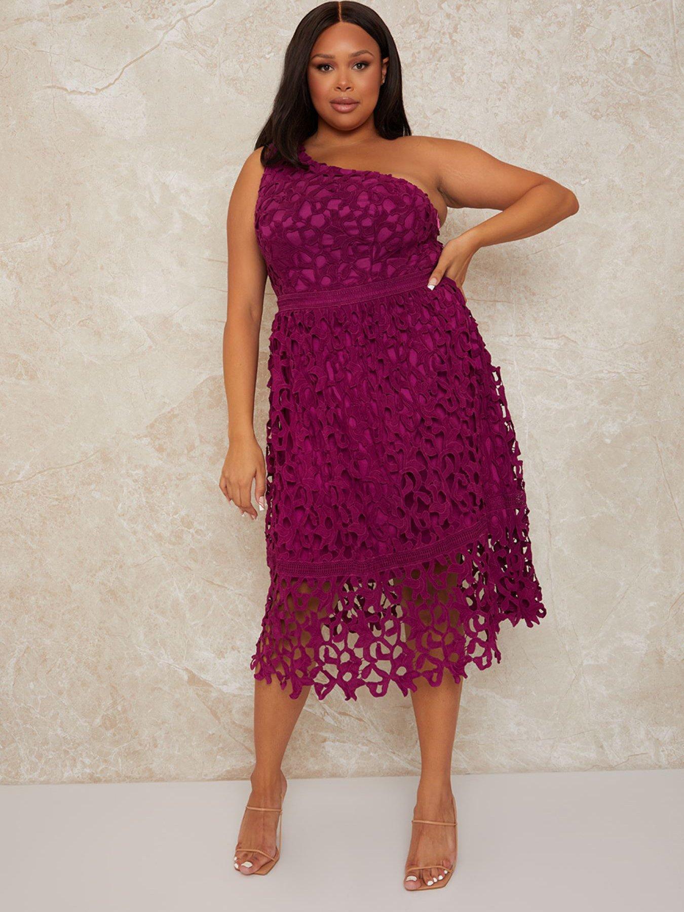 purple lace midi dress