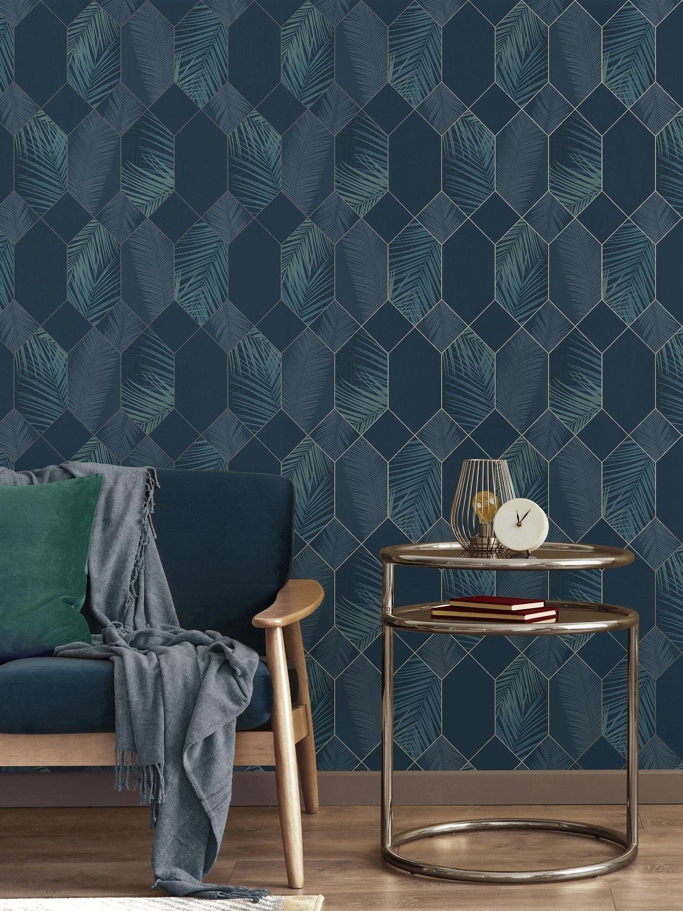 Fine Decor Miami Tropical Geo Navy/silver