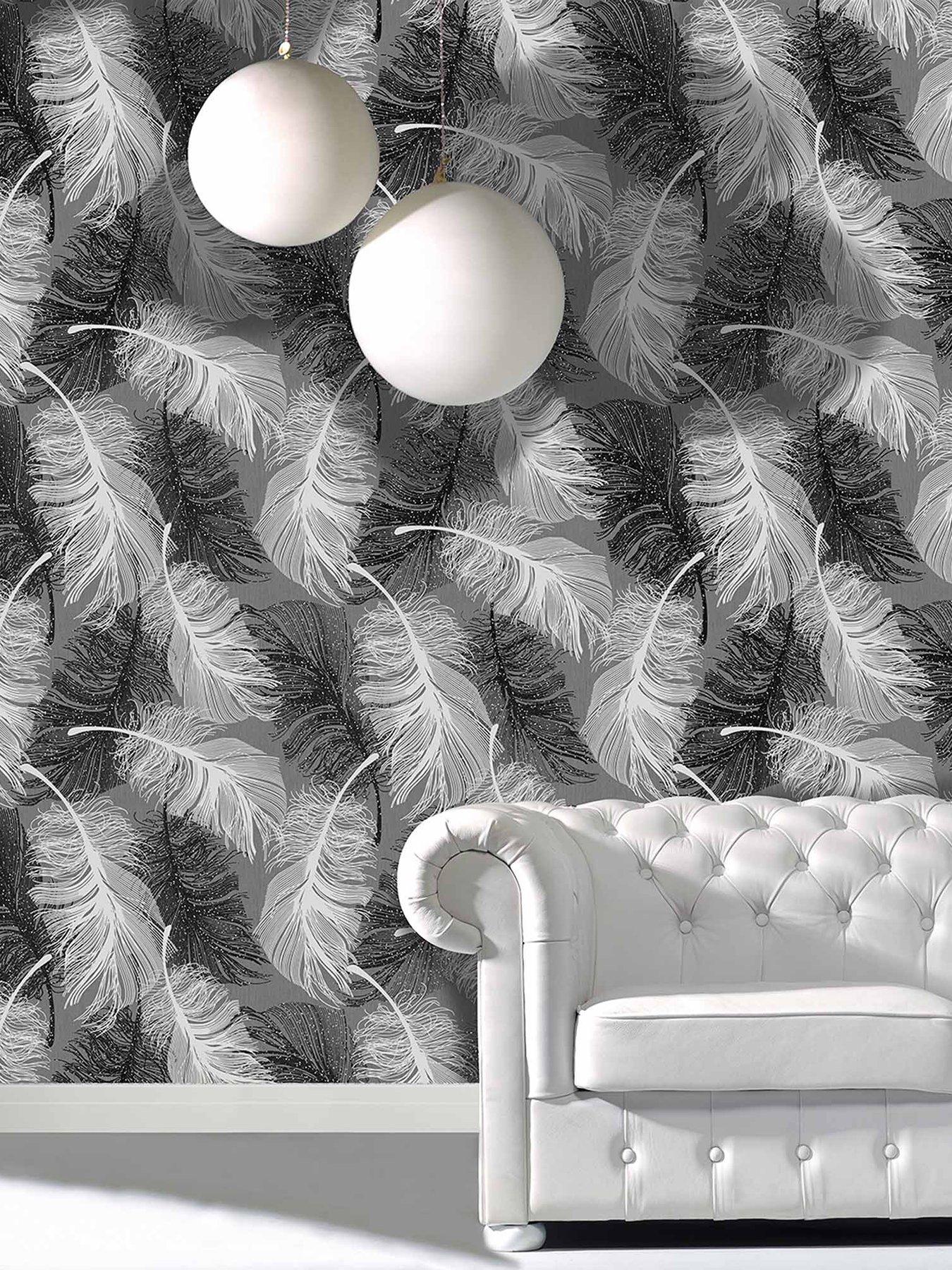 fine-decor-feather-monochrome-feature-wall-glitter-wallpaper