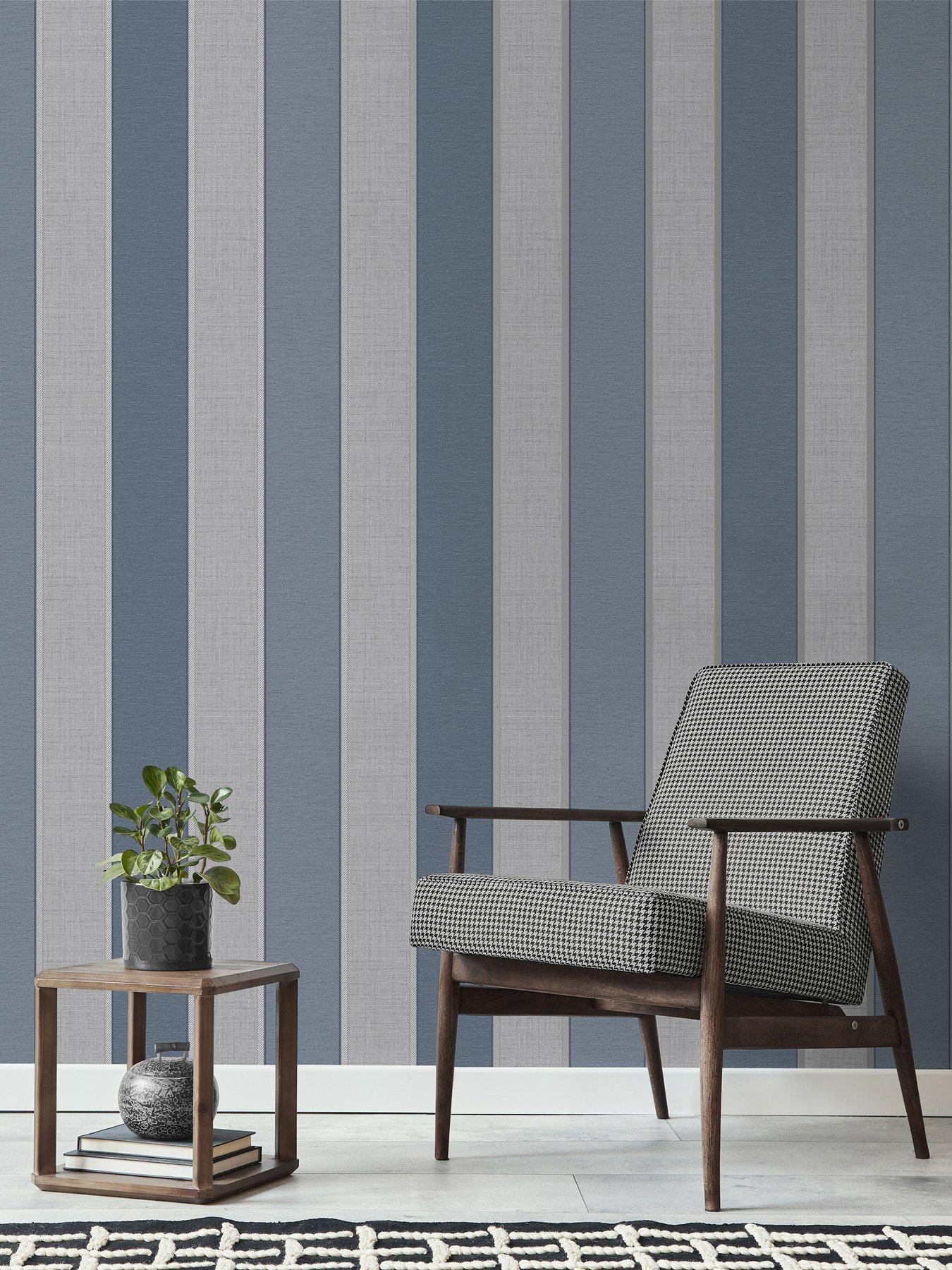 Fine Decor Larson Stripe Wallpaper in Navy and Silver