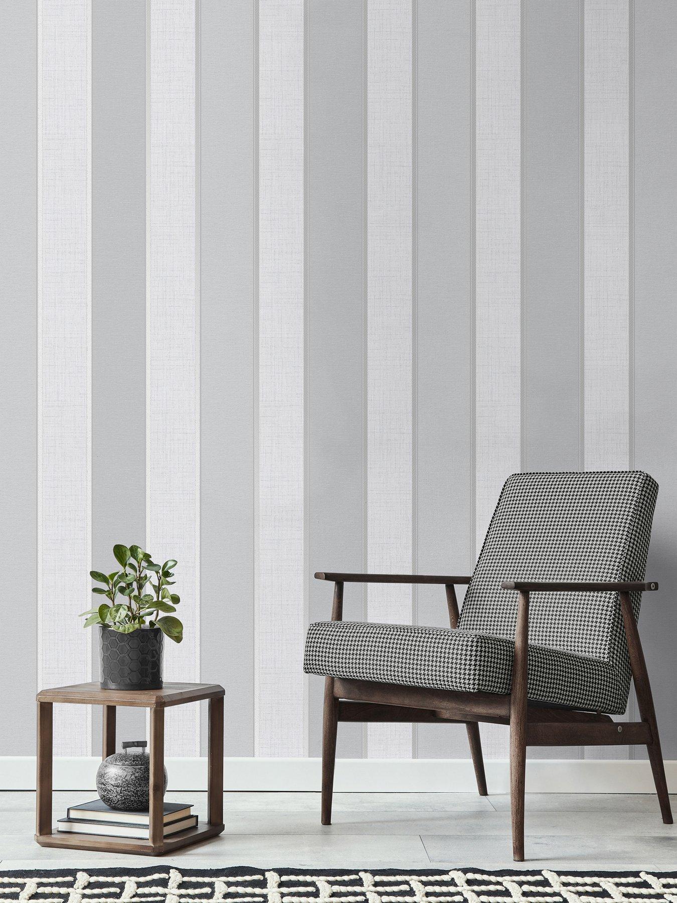 undefined Larson Stripe Wallpaper in Grey and Silver