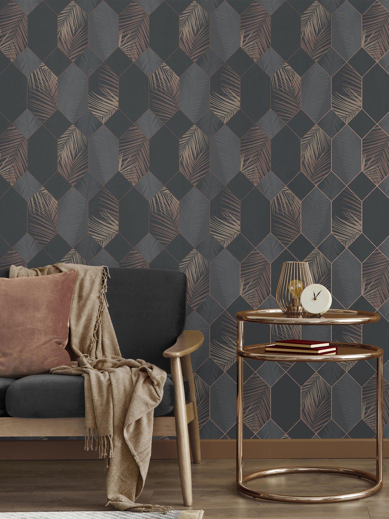 Fine Decor Miami Tropical Geo Charcoal/copper