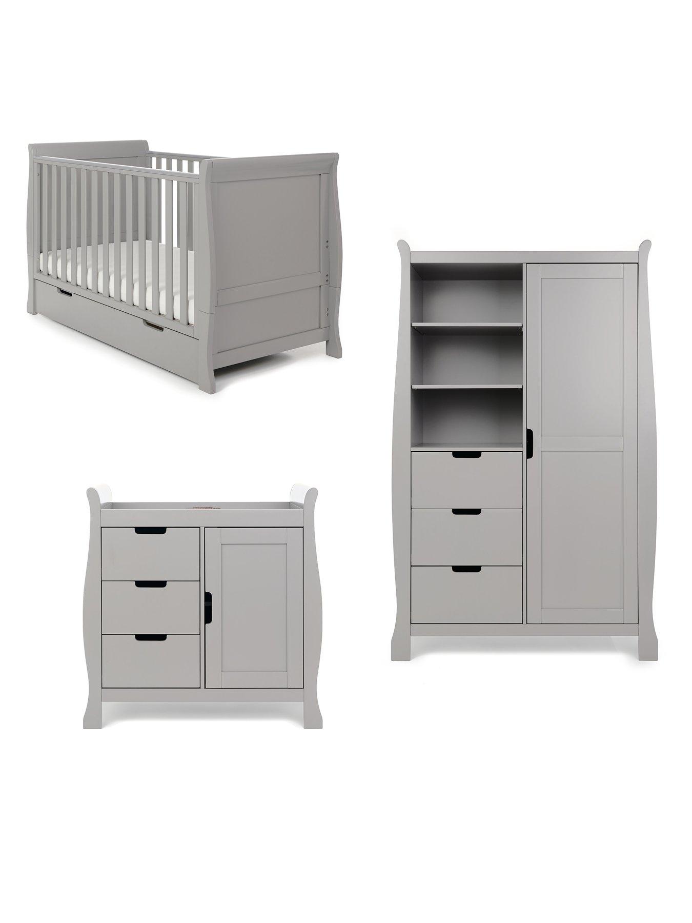 Image of Obaby Stamford Classic Sleigh 3-Piece Room Set - Warm Grey