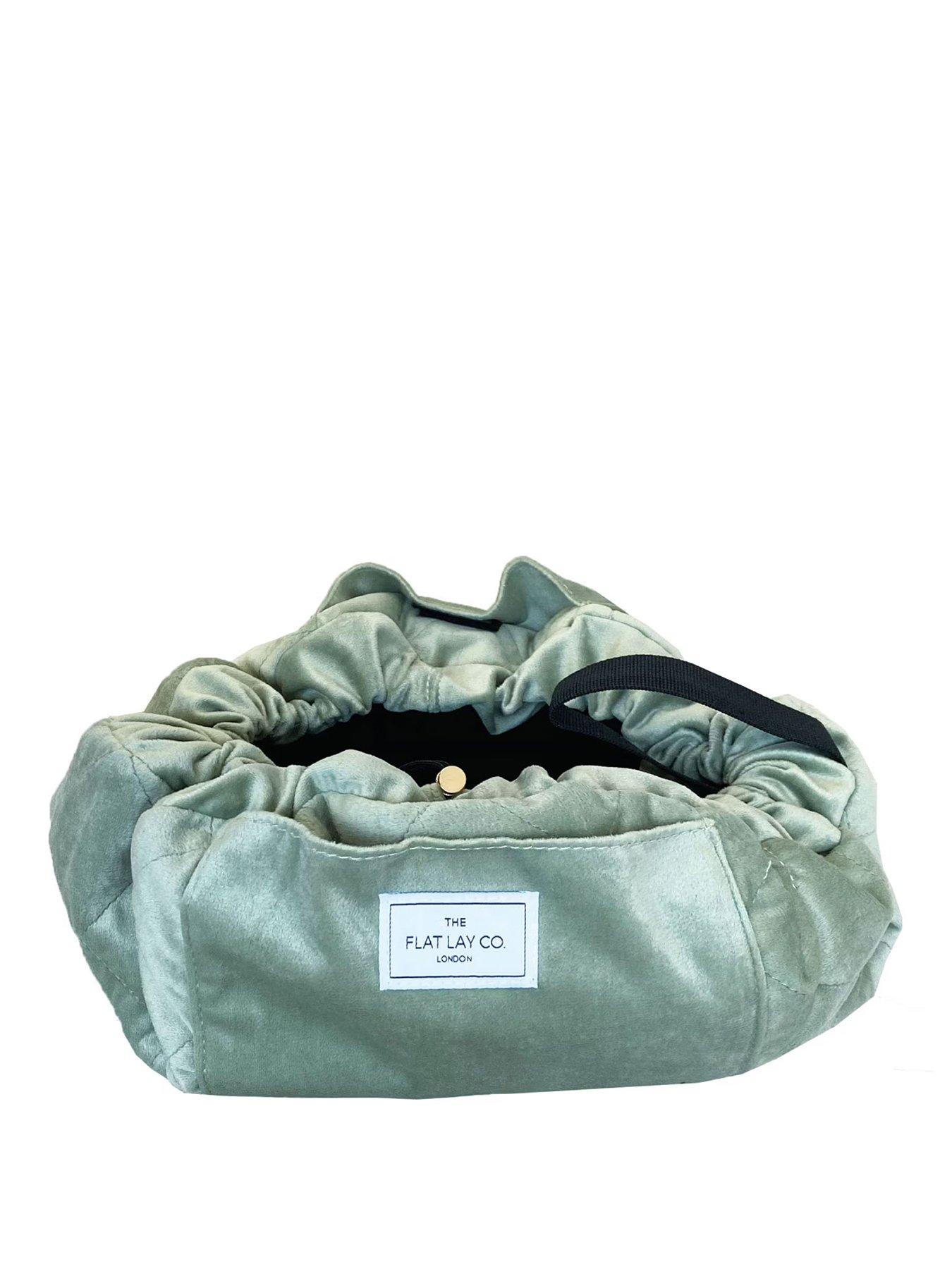 Image 1 of 2 of The Flat Lay Co. The Flat Lay Co. Sage Green Velvet Open Flat Makeup Bag