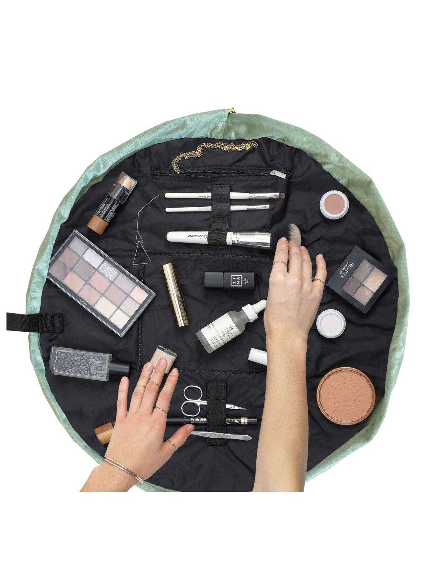 Image 2 of 2 of The Flat Lay Co. The Flat Lay Co. Sage Green Velvet Open Flat Makeup Bag