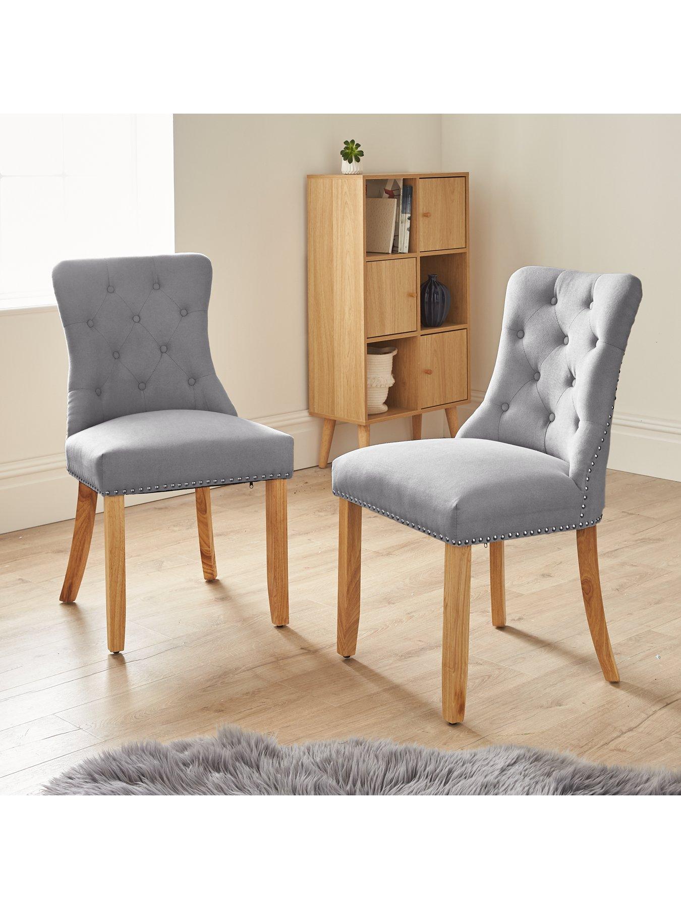 Image 1 of 6 of The Very Collection Warwick Chenille Pair of Standard Dining Chairs - Grey/Oak Effect&nbsp;- FSC&reg; Certified