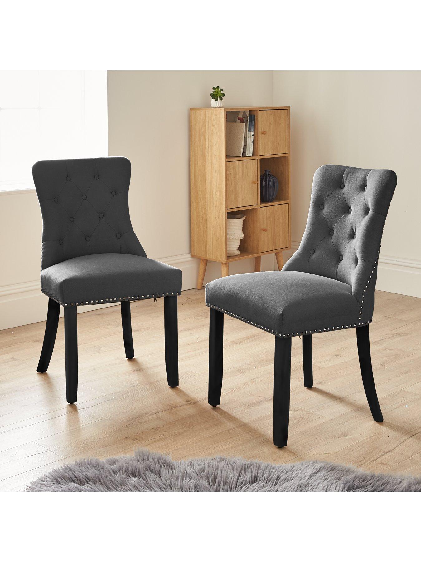 The Very Collection Warwick Velvet Pair of Standard Dining Chairs - Charcoal/Black - FSC® Certified