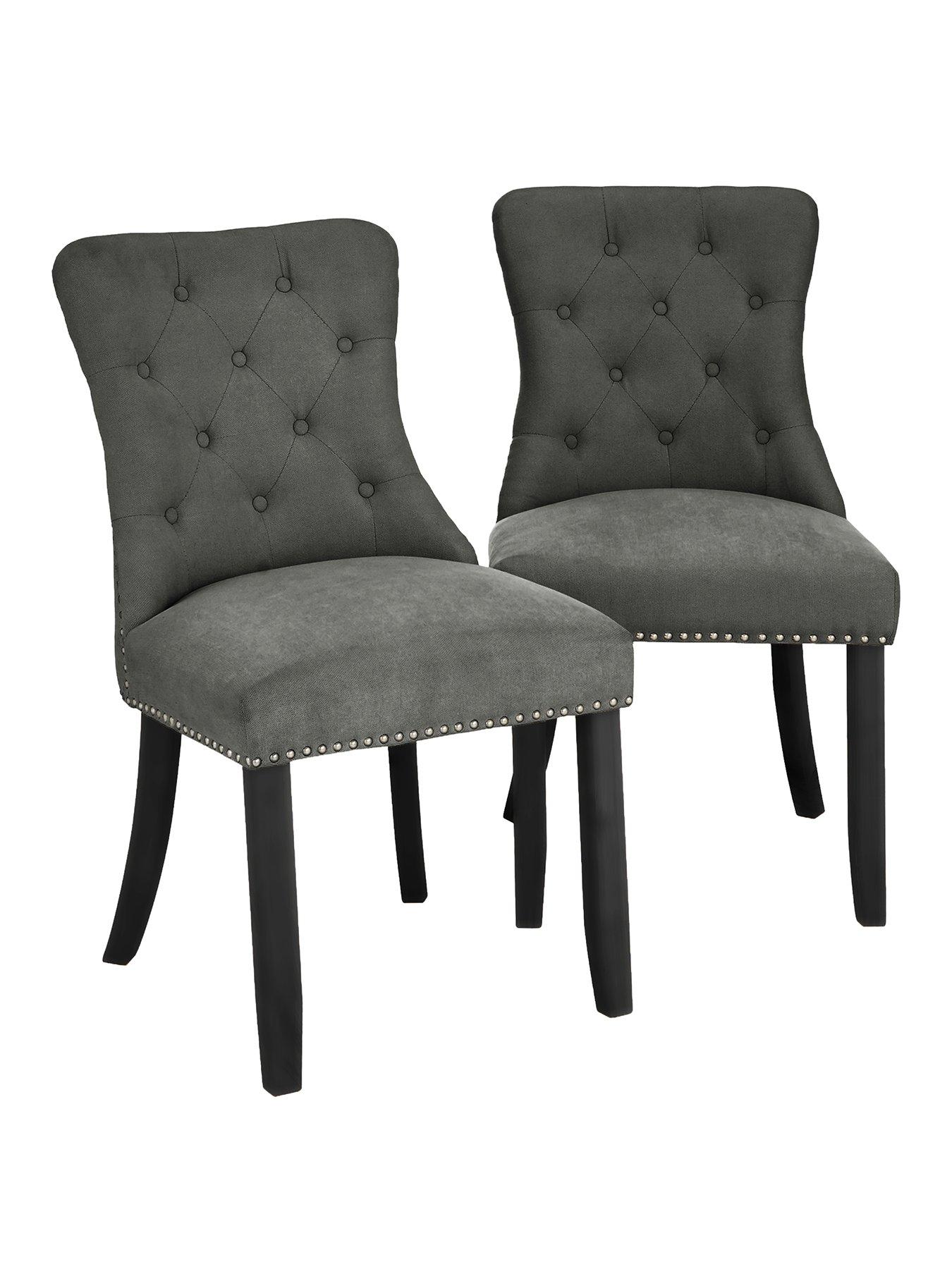 Image 2 of 6 of Very Home Warwick Velvet Pair of Standard Dining Chairs - Charcoal/Black&nbsp;- FSC&reg; Certified