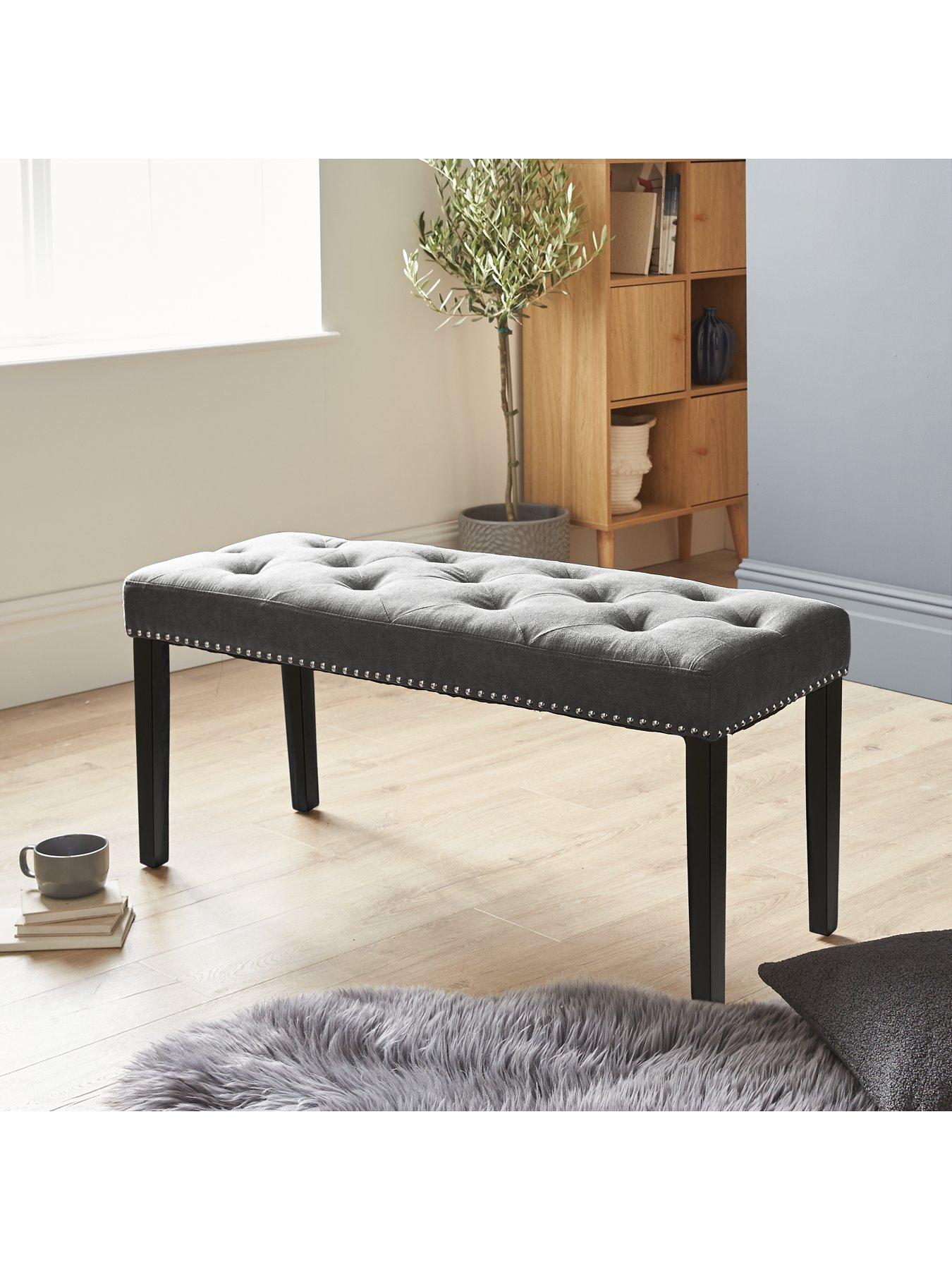 The Very Collection Warwick Velvet Bench - Charcoal/Black - FSC® Certified