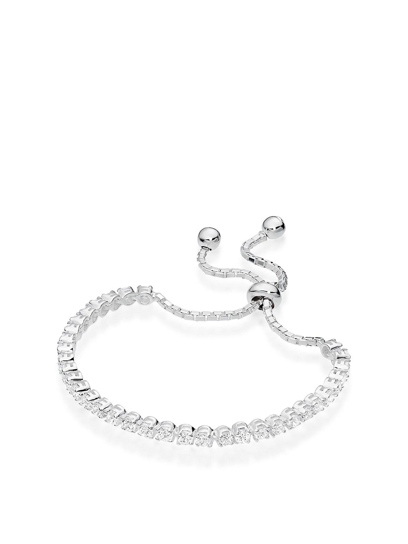 Beaverbrooks Silver Cubic Zirconia Tennis Slider Bracelet