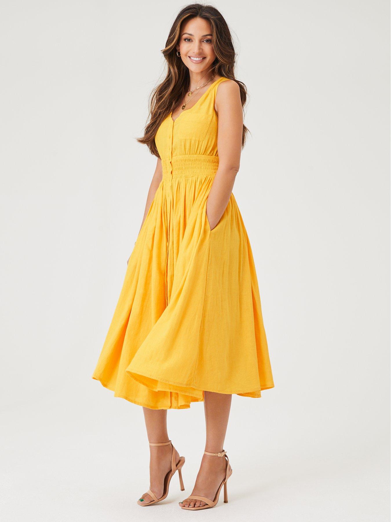 yellow midi dress uk