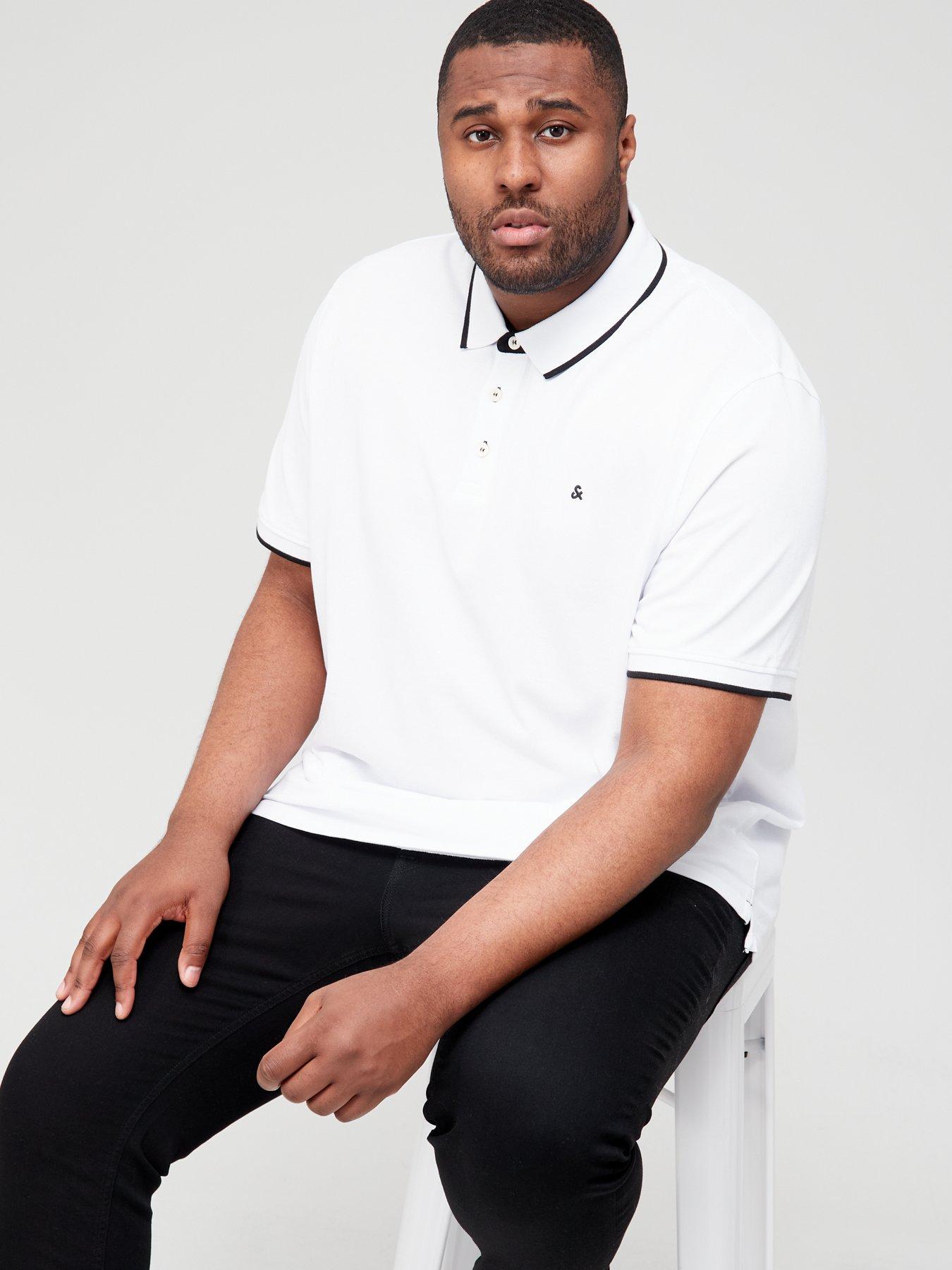 Image 1 of 4 of Jack & Jones Plus Paulos Tipped Polo Shirt - White