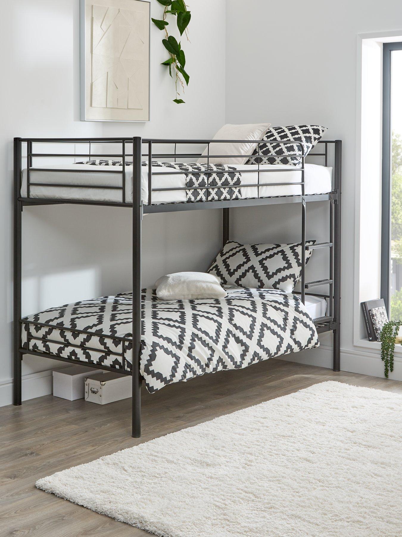 the-very-collection-domino-metal-bunk-bed-frame-with-mattress-options-ladder-and-guard-rail-on-top-bunk