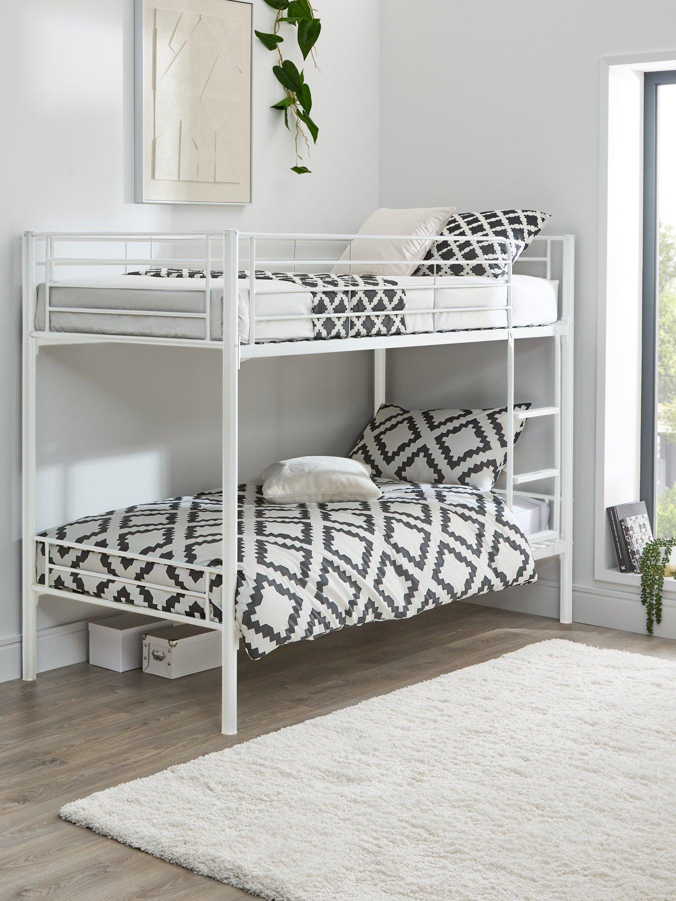 very-home-domino-metal-bunk-bed-frame-with-mattress-options-ladder-and-guard-rail-on-top-bunk