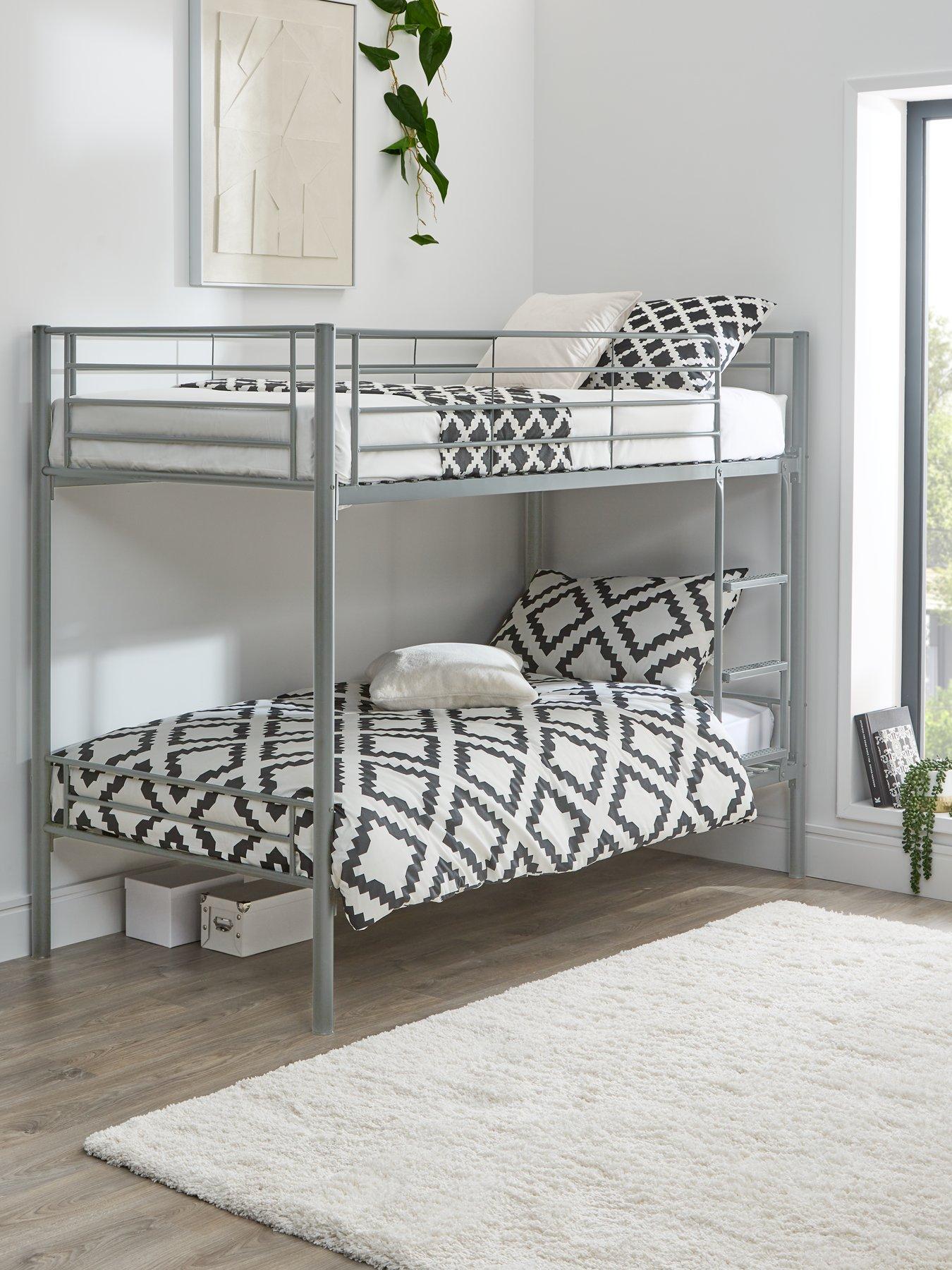 very-home-domino-metal-bunk-bed-frame-with-mattress-options-ladder-and-guard-rail-on-top-bunk