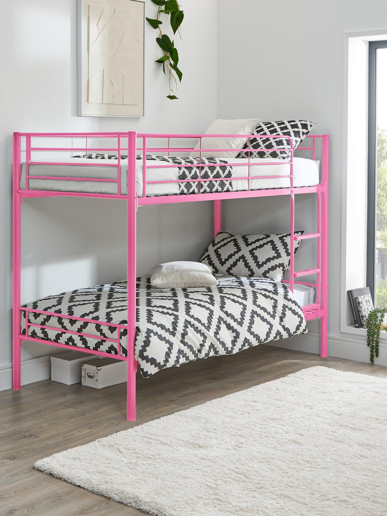 The Very Collection Domino Metal Bunk Bed Frame with Mattress Options - Ladder And Guard Rail On Top Bunk