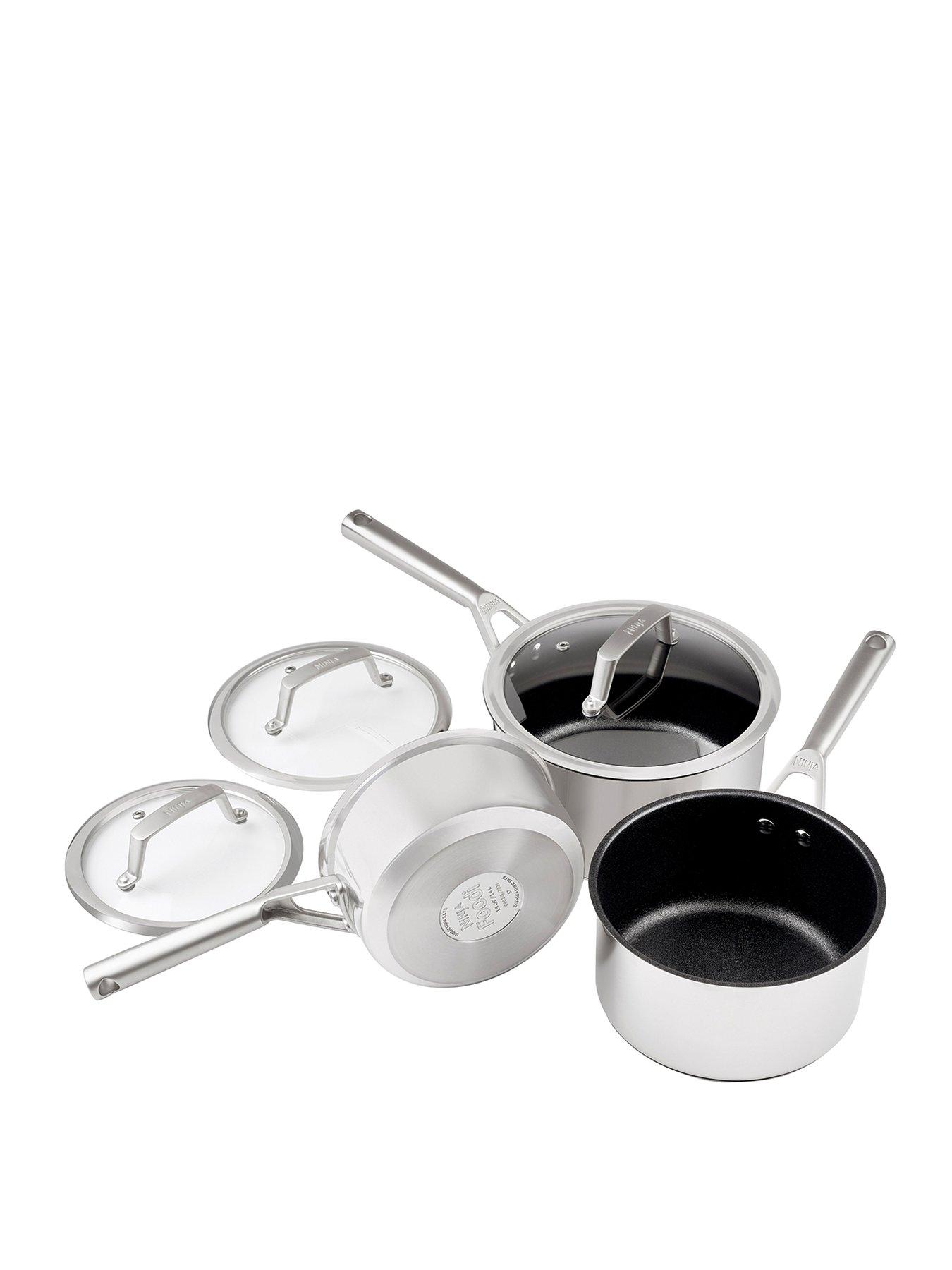 Ninja Foodi ZEROSTICK Stainless Steel 3-Piece Pan Set [C63000UK] Saucepan  Set, Non-Stick, Induction Compatible, Dishwasher Safe