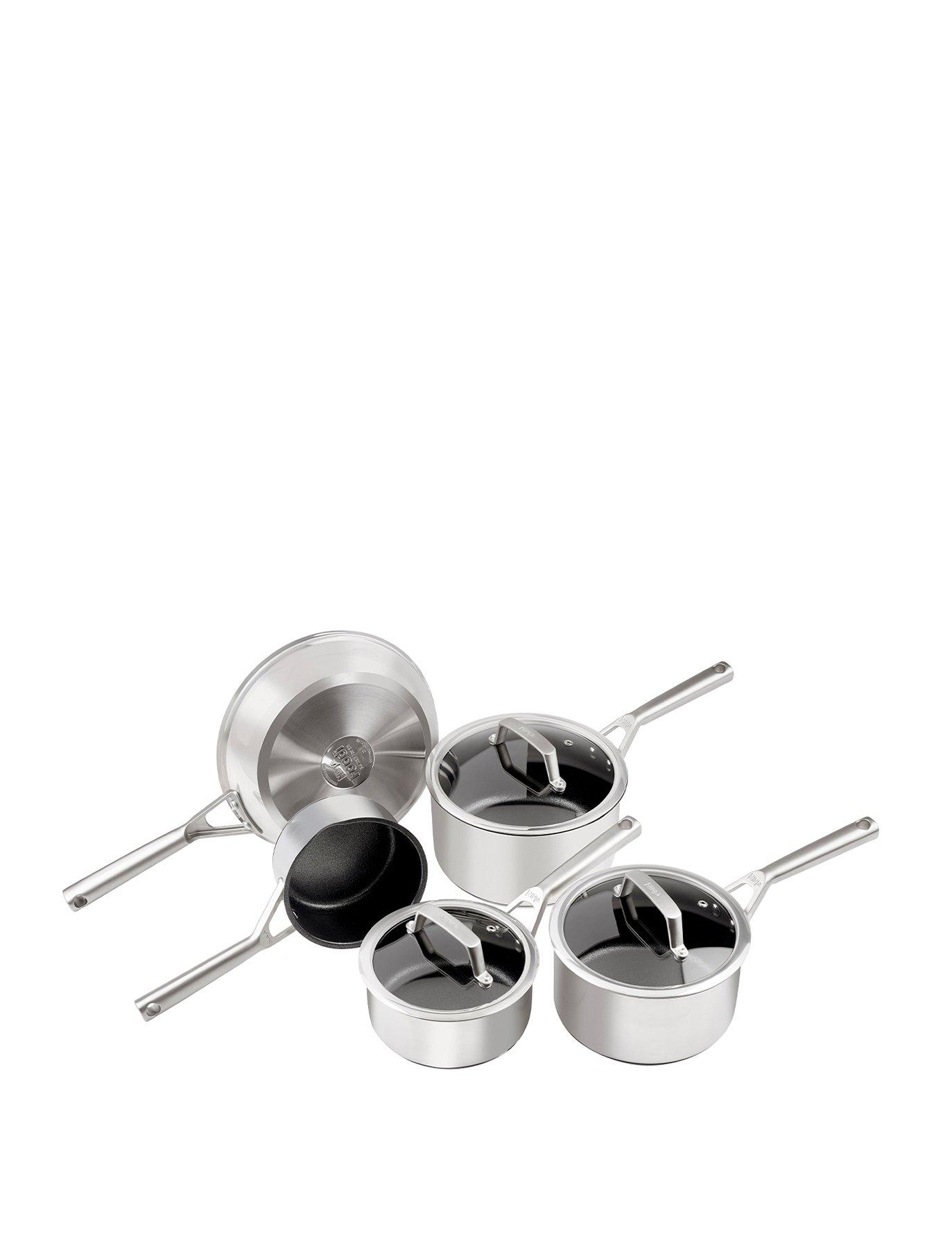 undefined Foodi ZEROSTICK 5 Piece set - 16cm Milk, 16/18/20cm Saucepans  &  24cm Frying Pan, non stick - Stainless Steel C65000UK