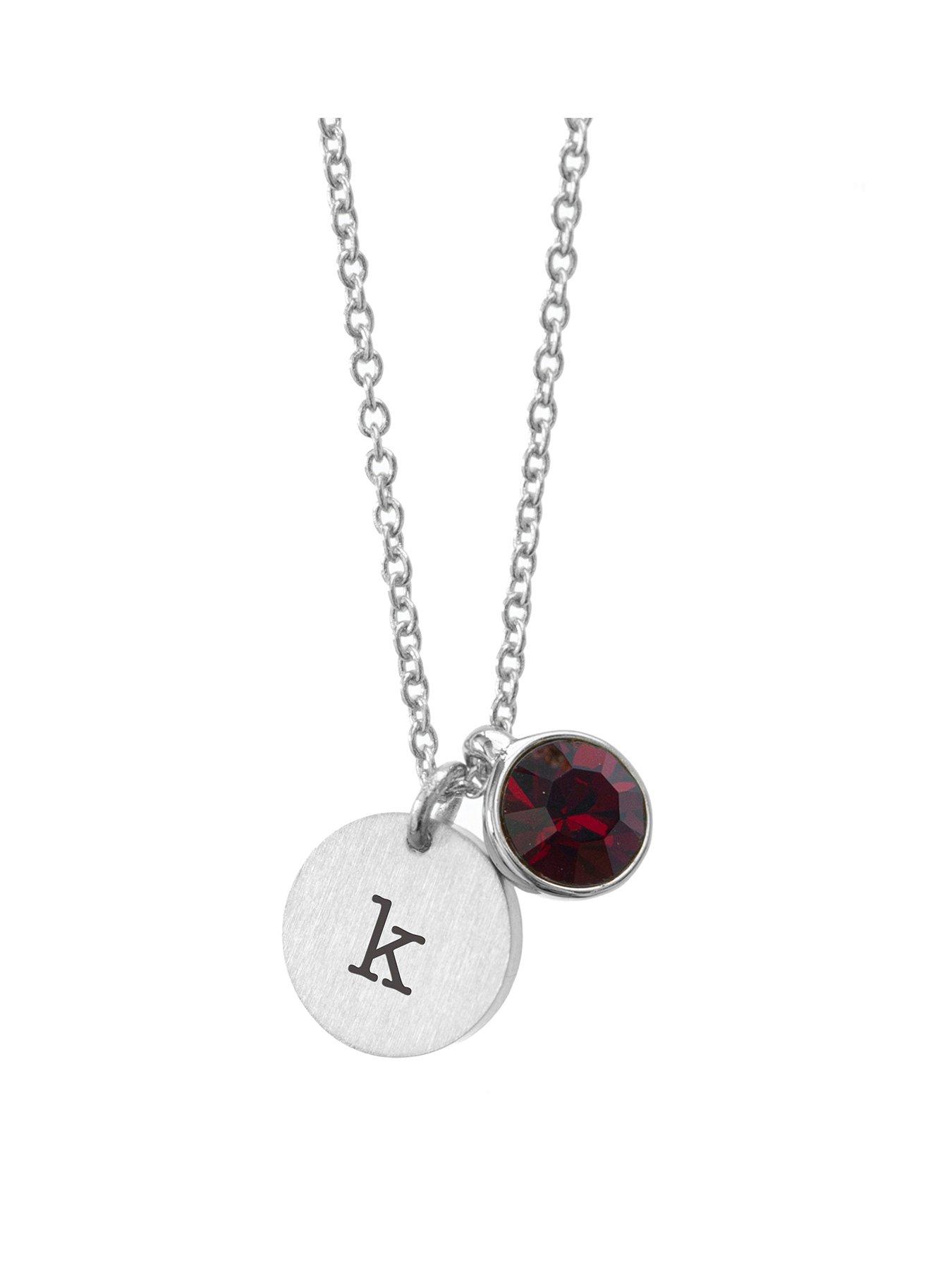 Treat Republic Personalised Silver Birthstone Crystal and Disc Necklace