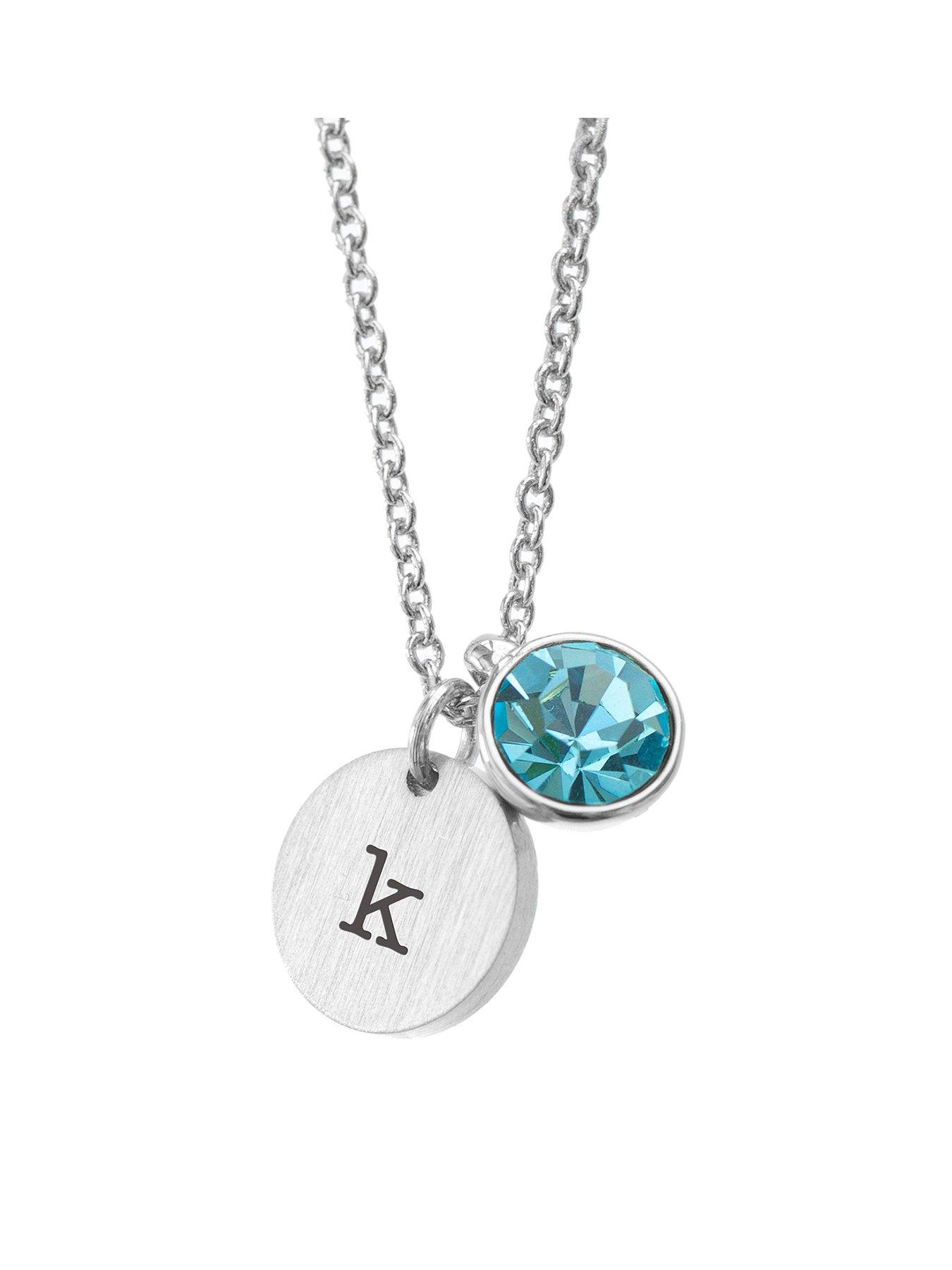 Treat Republic Personalised Silver Birthstone Crystal and Disc Necklace