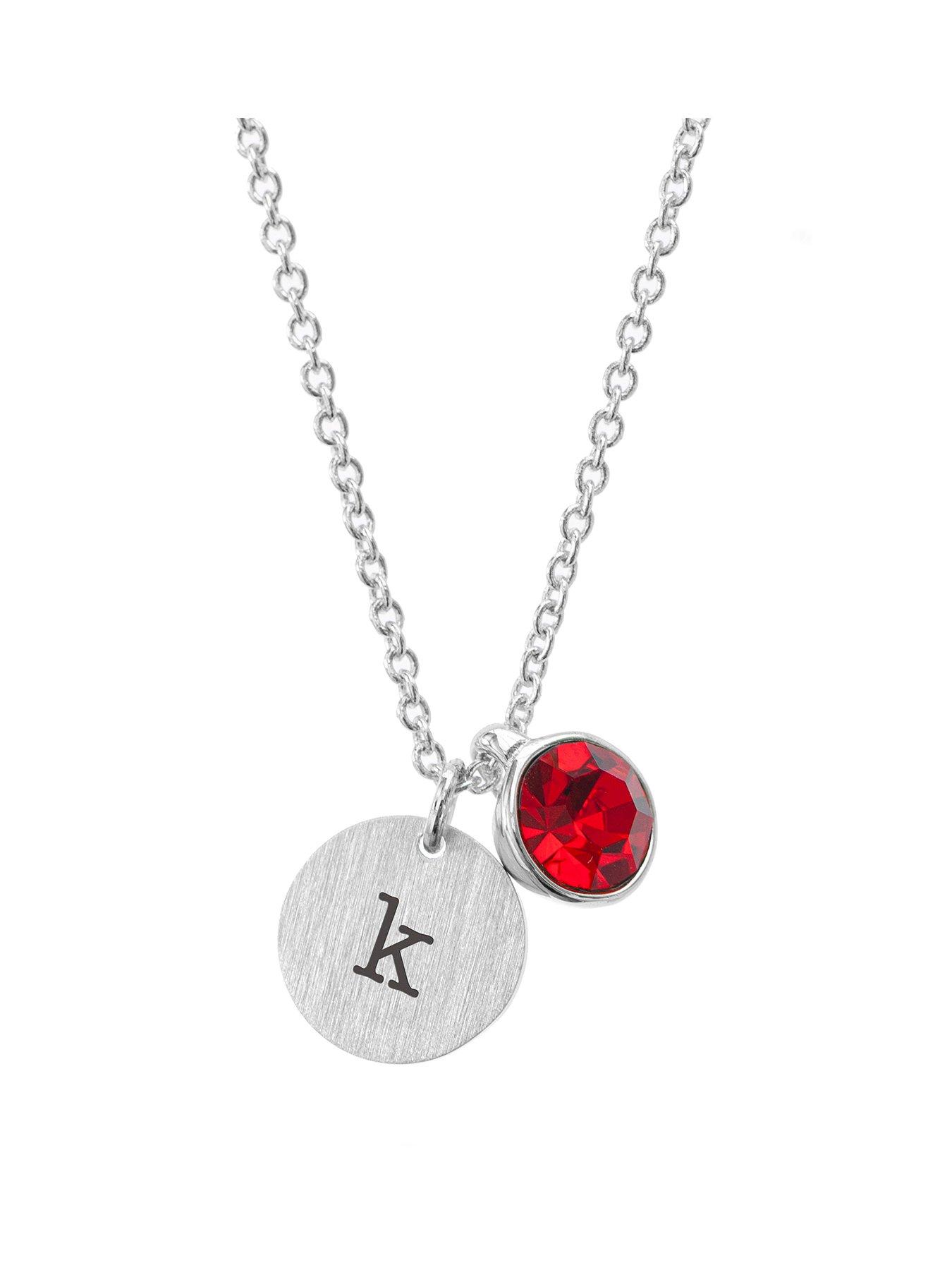 undefined Personalised Silver Birthstone Crystal and Disc Necklace