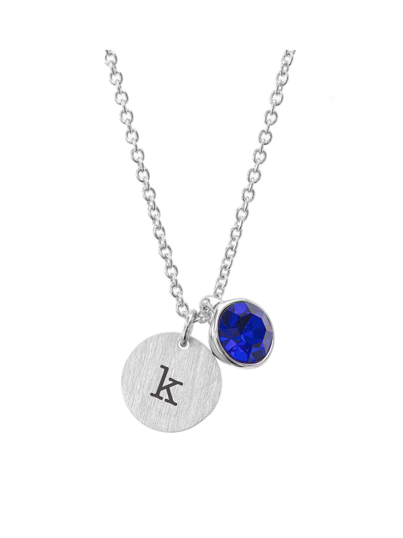 Treat Republic Personalised Silver Birthstone Crystal and Disc Necklace