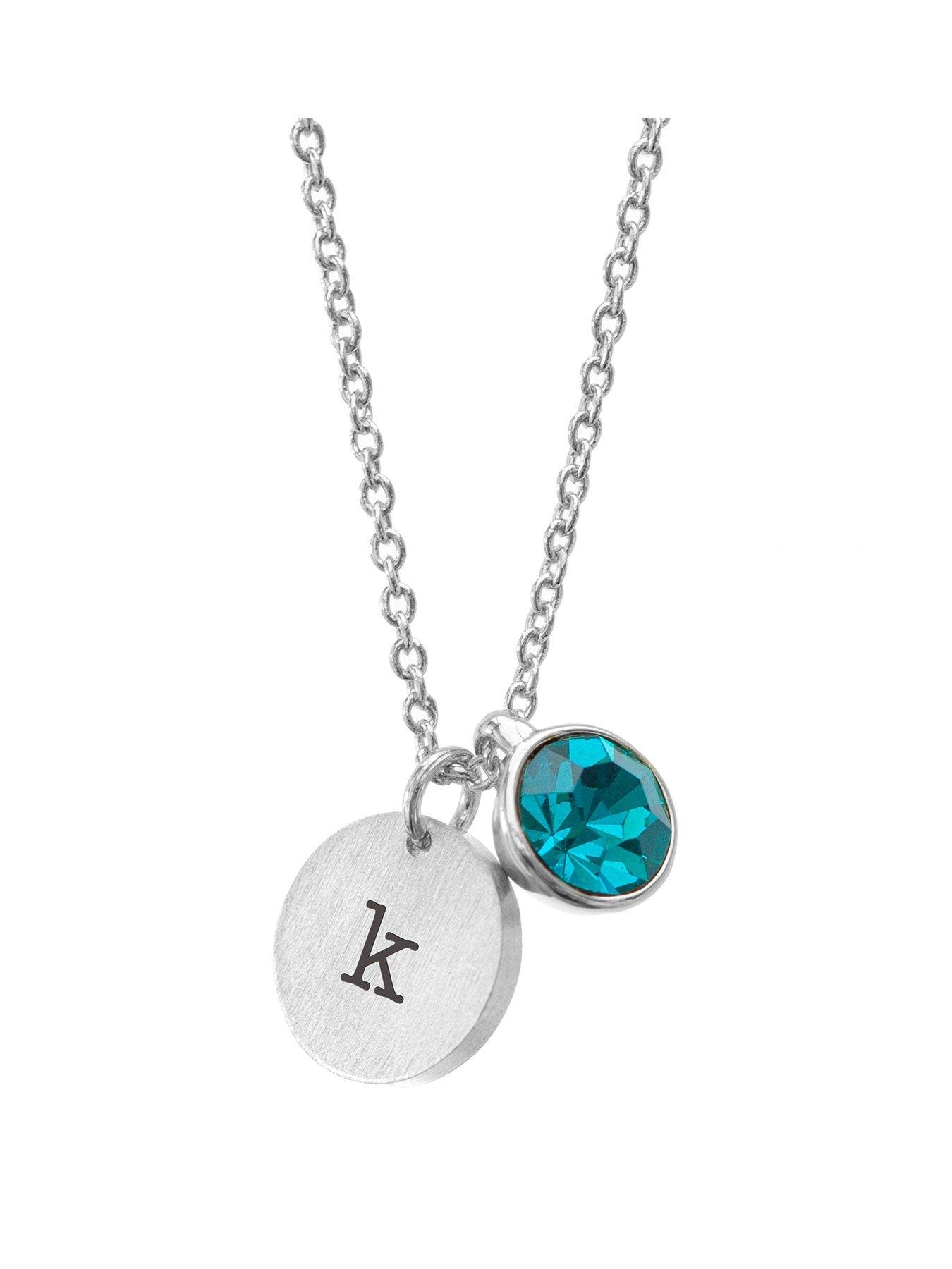 Treat Republic Personalised Silver Birthstone Crystal and Disc Necklace
