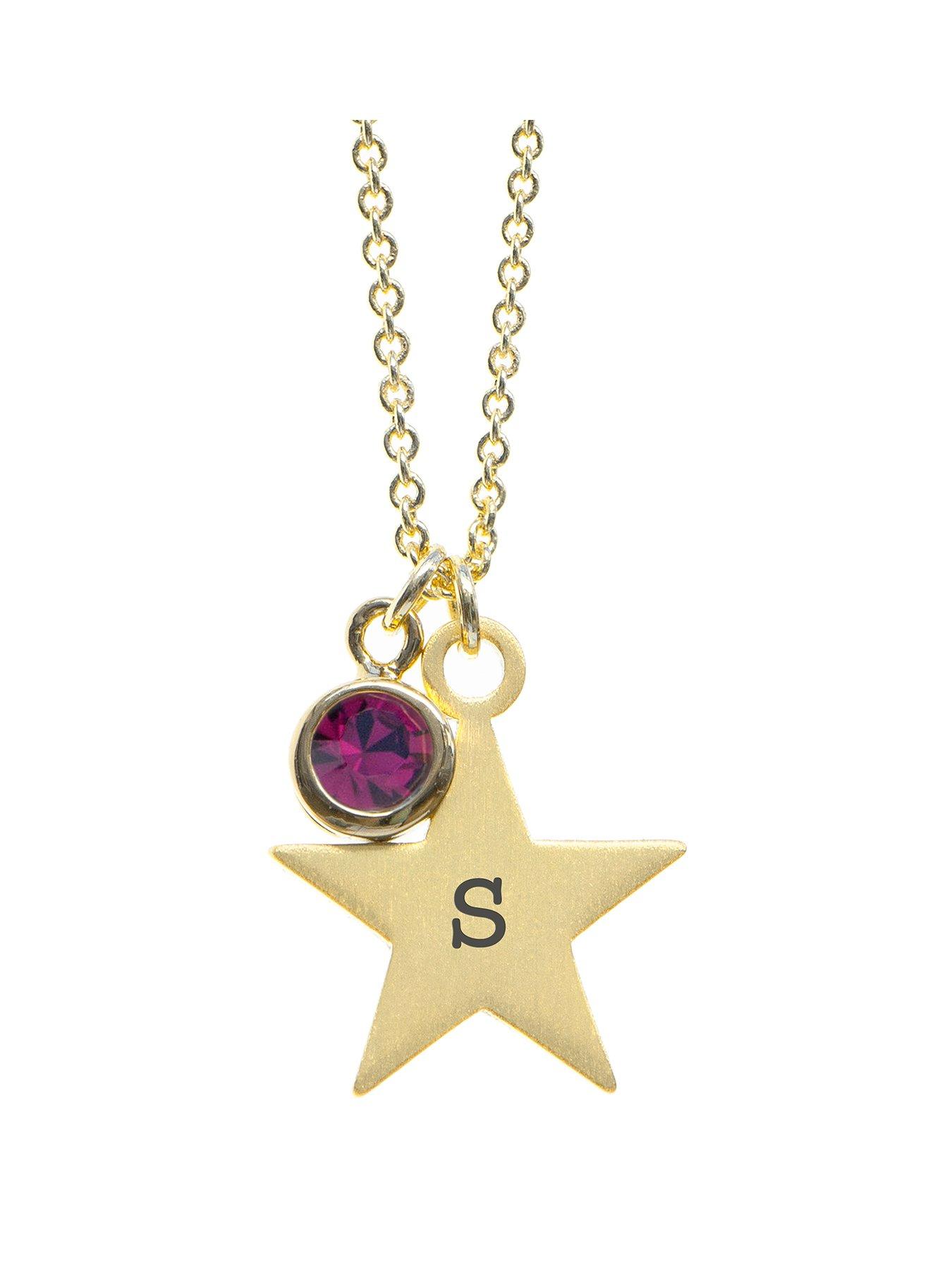 Treat Republic Personalised Gold Star with Birthstone Crystal Necklace