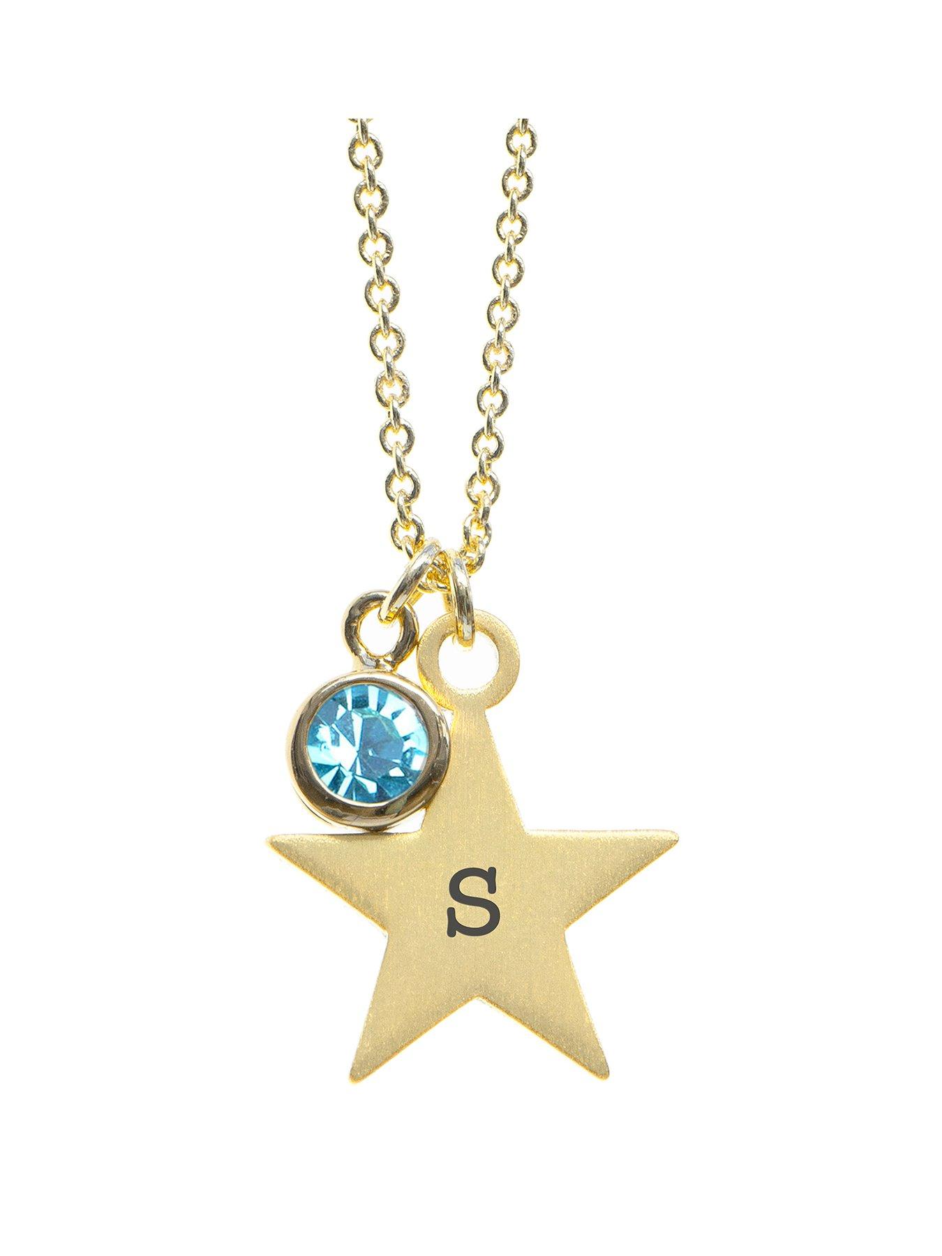 Treat Republic Personalised Gold Star with Birthstone Crystal Necklace
