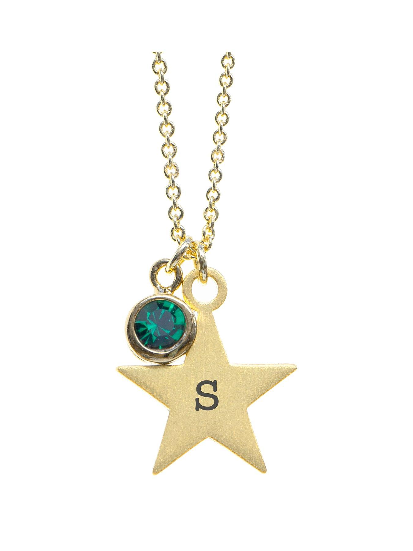 Treat Republic Personalised Gold Star with Birthstone Crystal Necklace