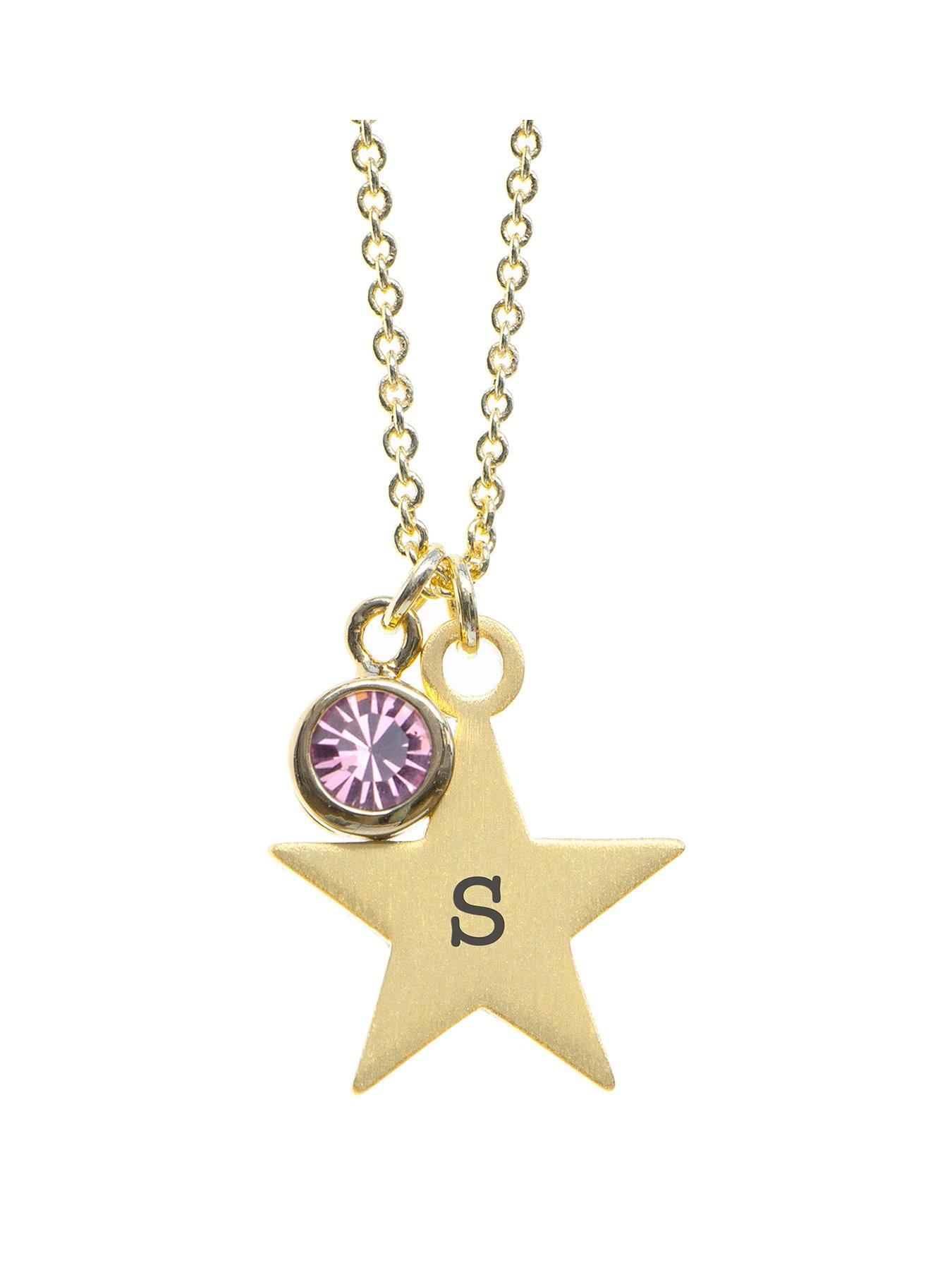 Treat Republic Personalised Gold Star with Birthstone Crystal Necklace