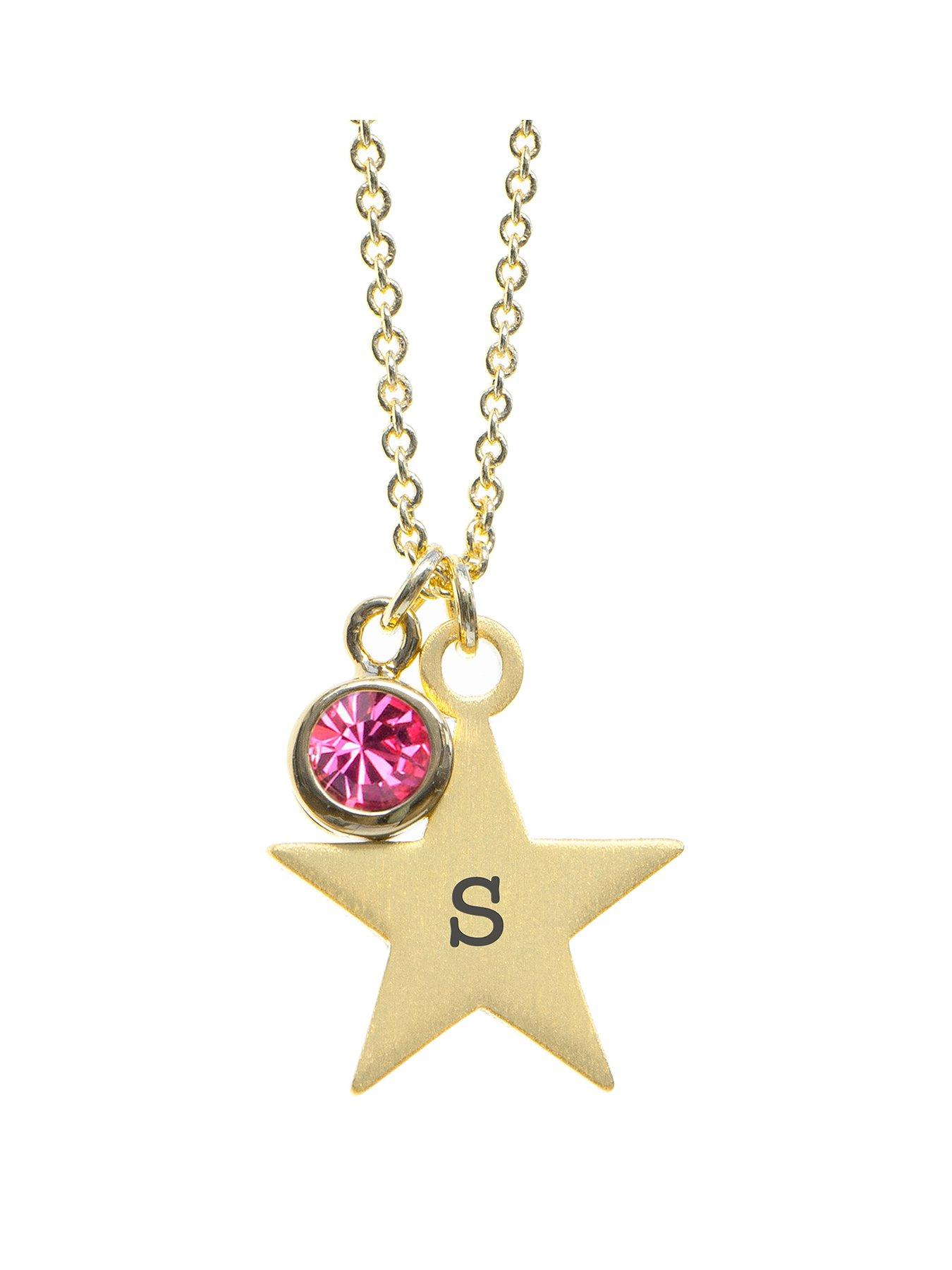 Treat Republic Personalised Gold Star with Birthstone Crystal Necklace